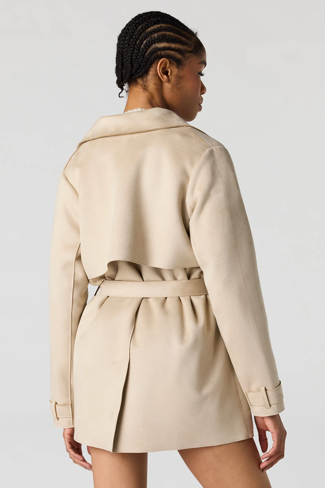 Faux Suede Midi Trench Coat - Image 2