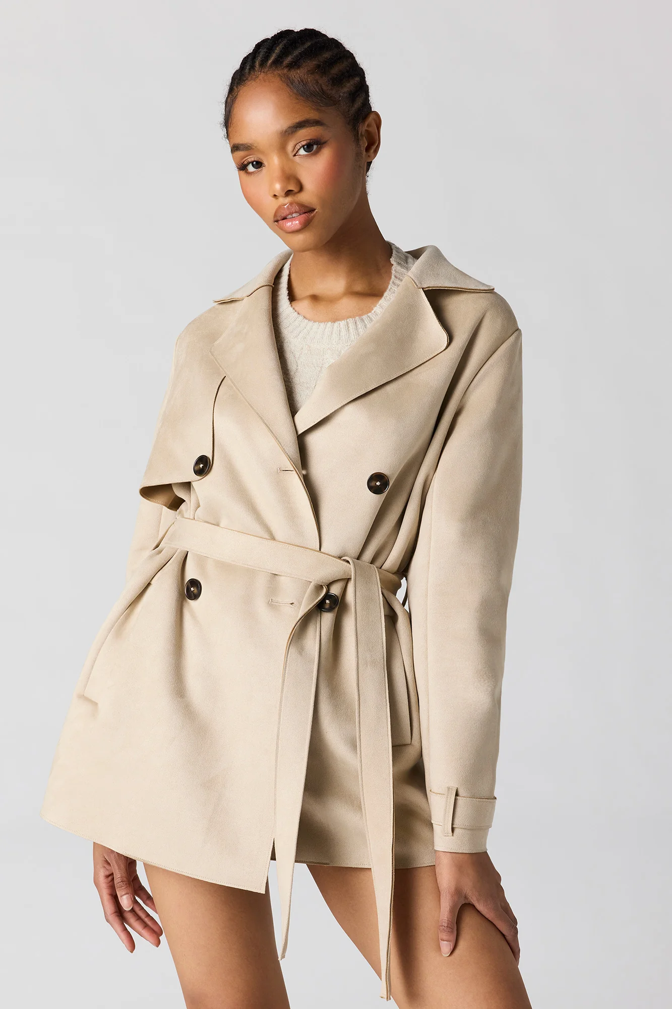 Faux Suede Midi Trench Coat - Image 4