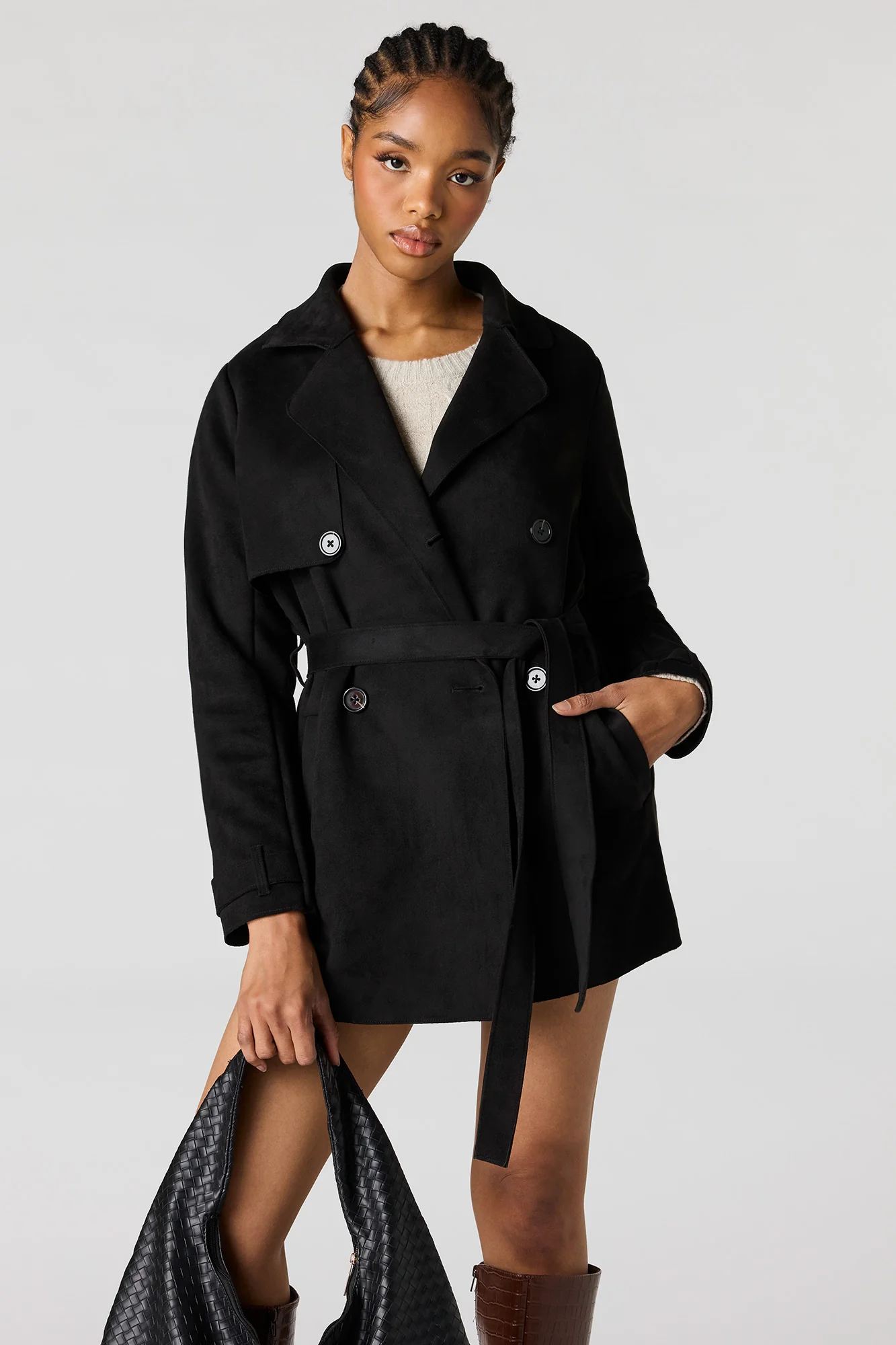 Faux Suede Midi Trench Coat - Image 6