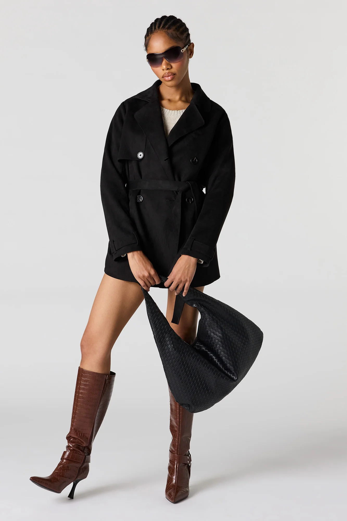Faux Suede Midi Trench Coat - Image 8