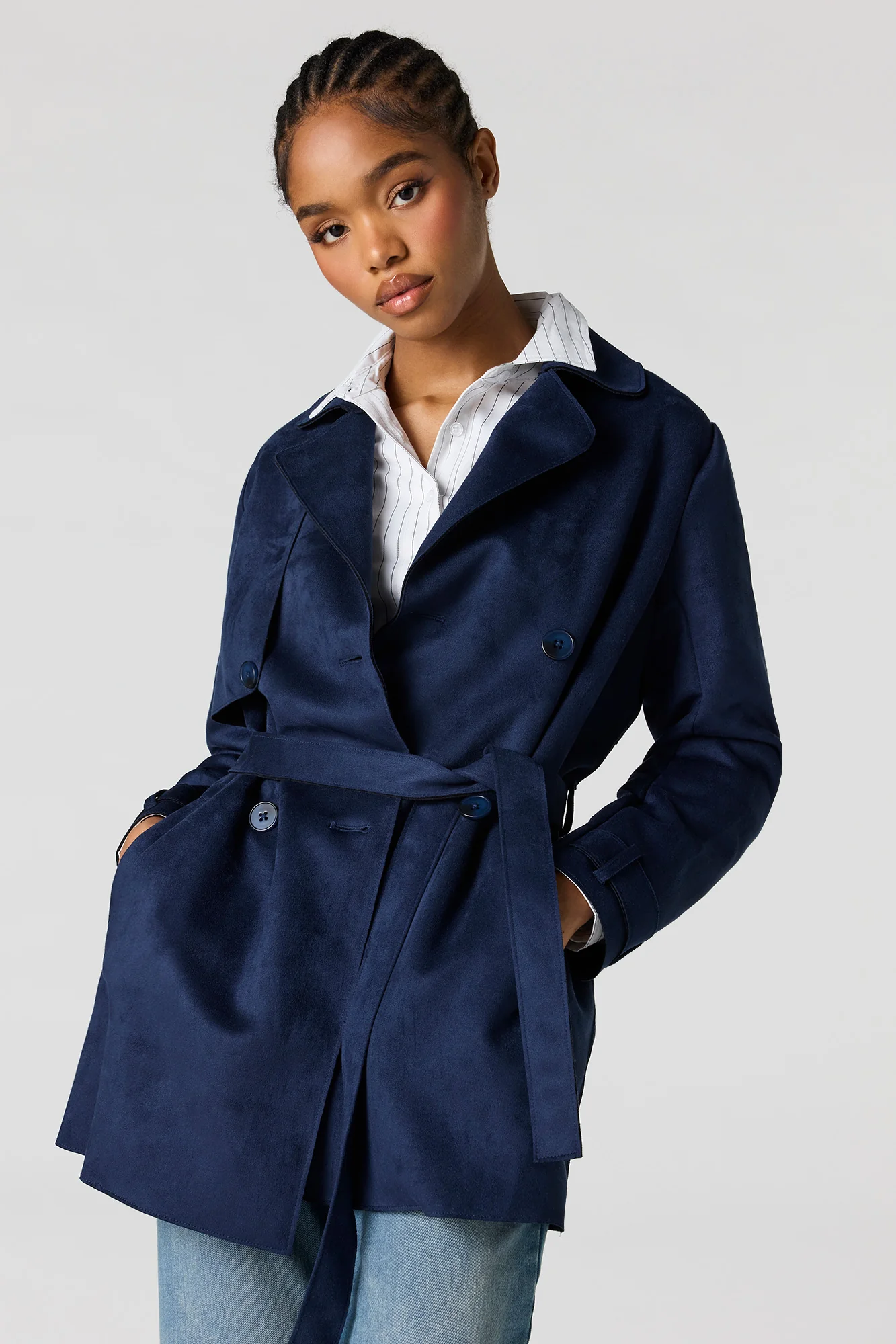 Faux Suede Midi Trench Coat - Image 9