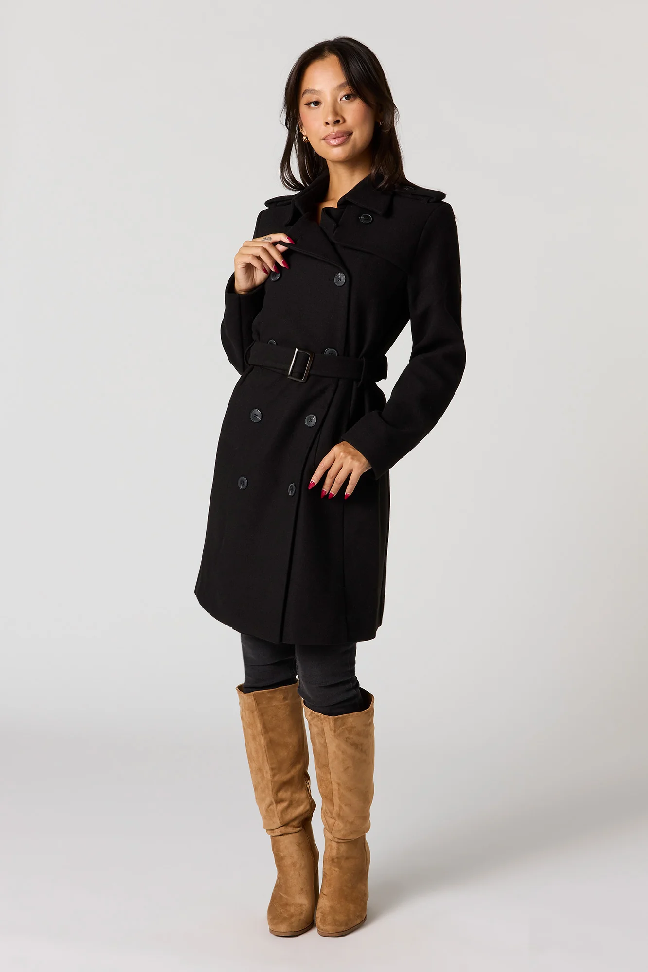 Double Breasted Belted Peacoat - Image 4