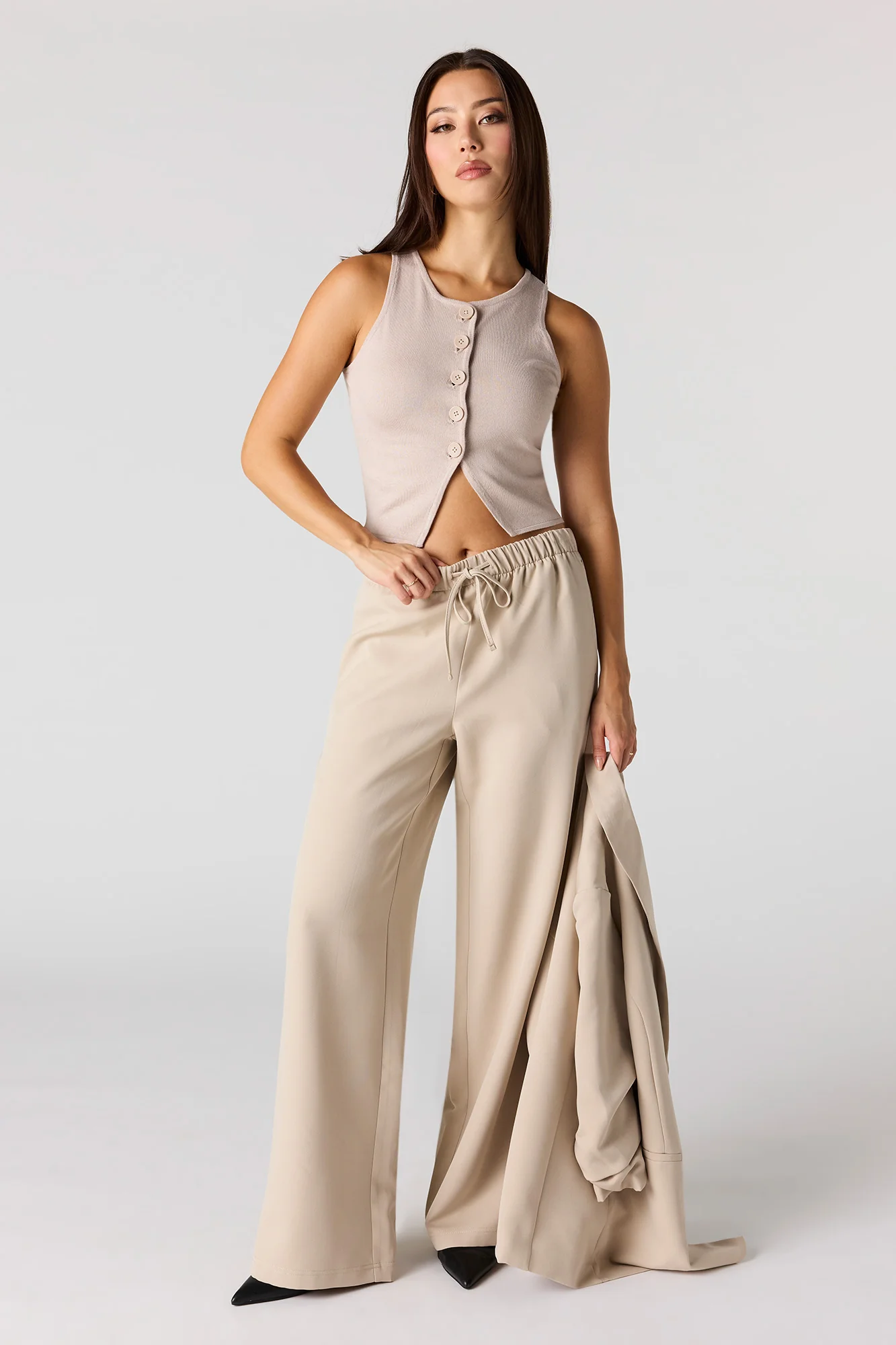 Knit Button Front Vest Top - Image 4