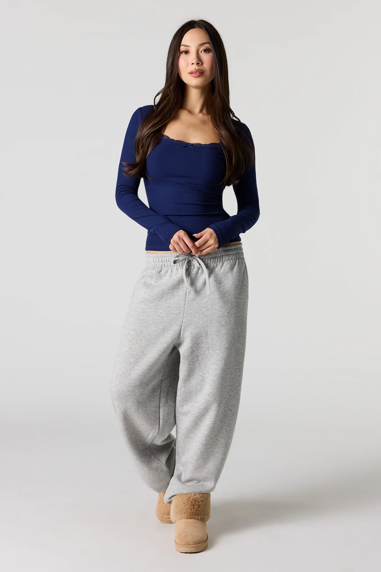 Ribbed Lace Scoop Neck Long Sleeve Top - Image 12