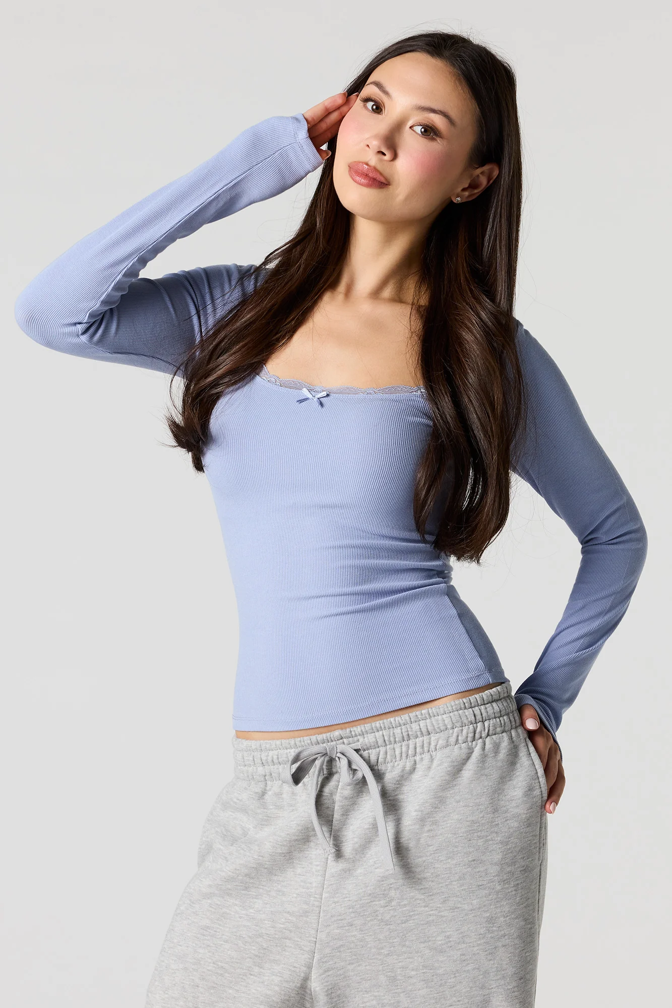 Ribbed Lace Scoop Neck Long Sleeve Top - Image 13