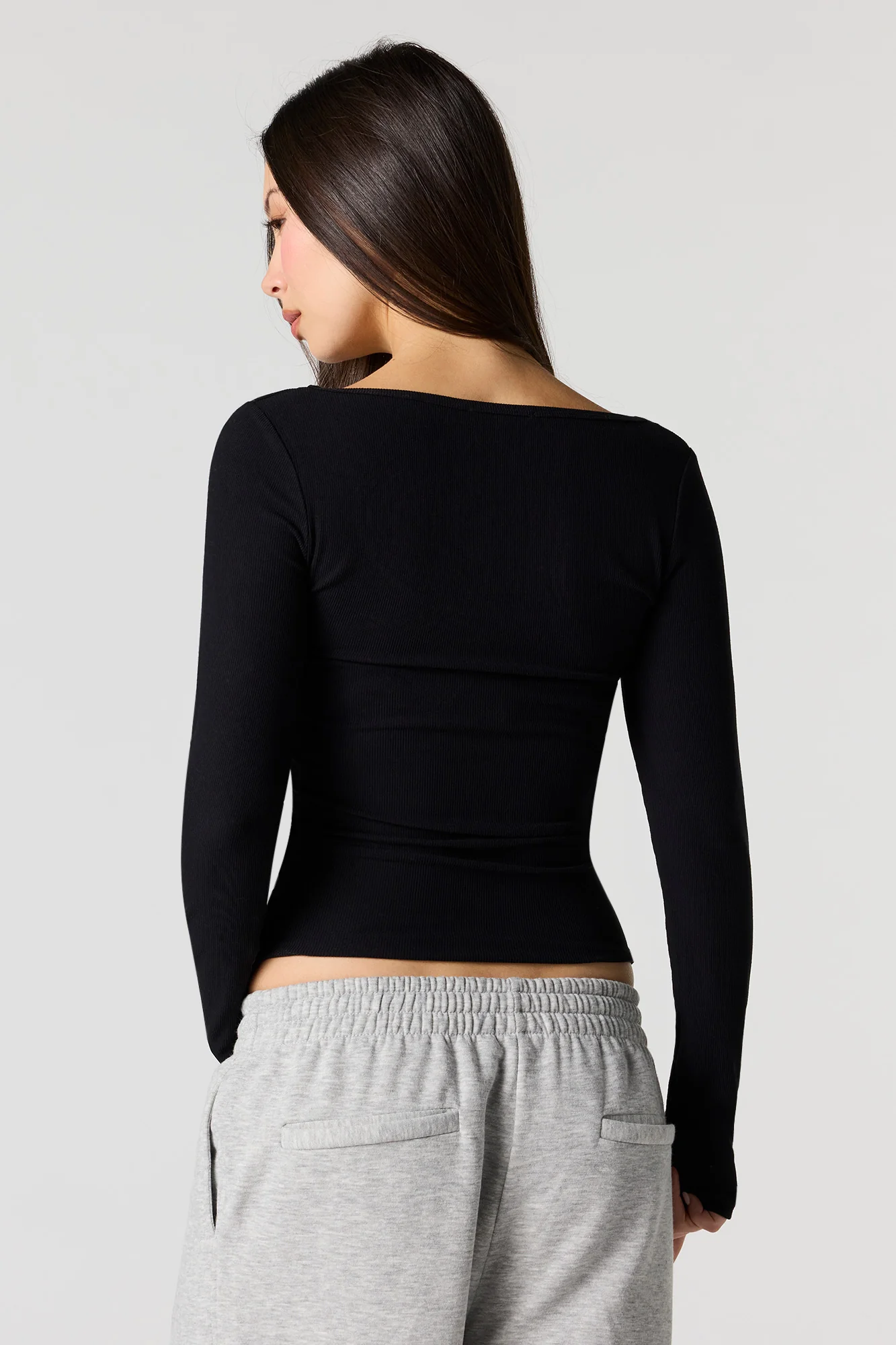 Ribbed Lace Scoop Neck Long Sleeve Top - Image 5