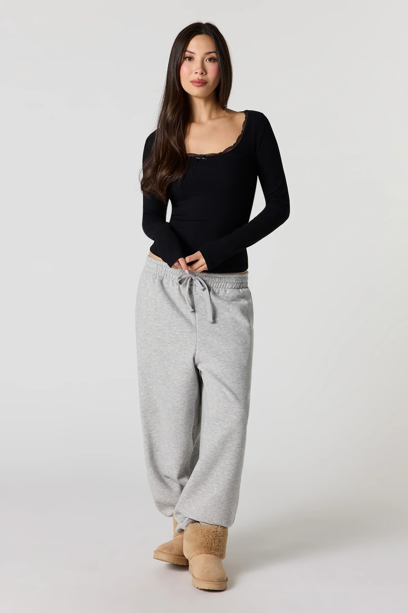 Ribbed Lace Scoop Neck Long Sleeve Top - Image 6
