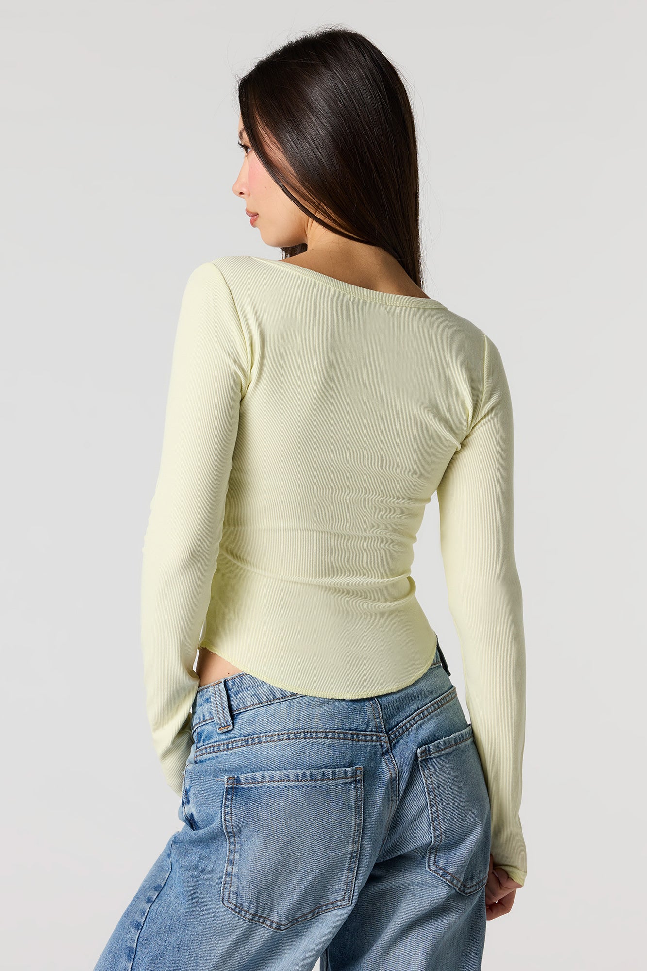 Ribbed V-Neck Henley Long Sleeve Top - Image 17