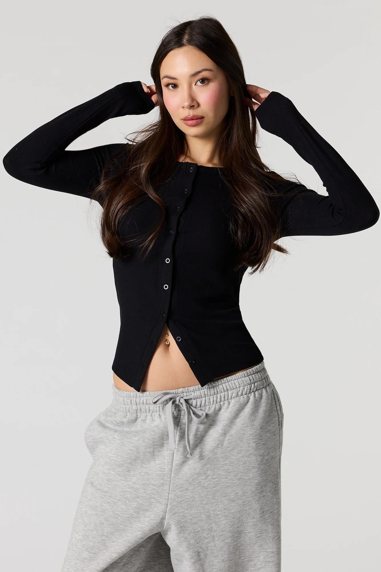 Ribbed Button-Up Long Sleeve Top - Image 4