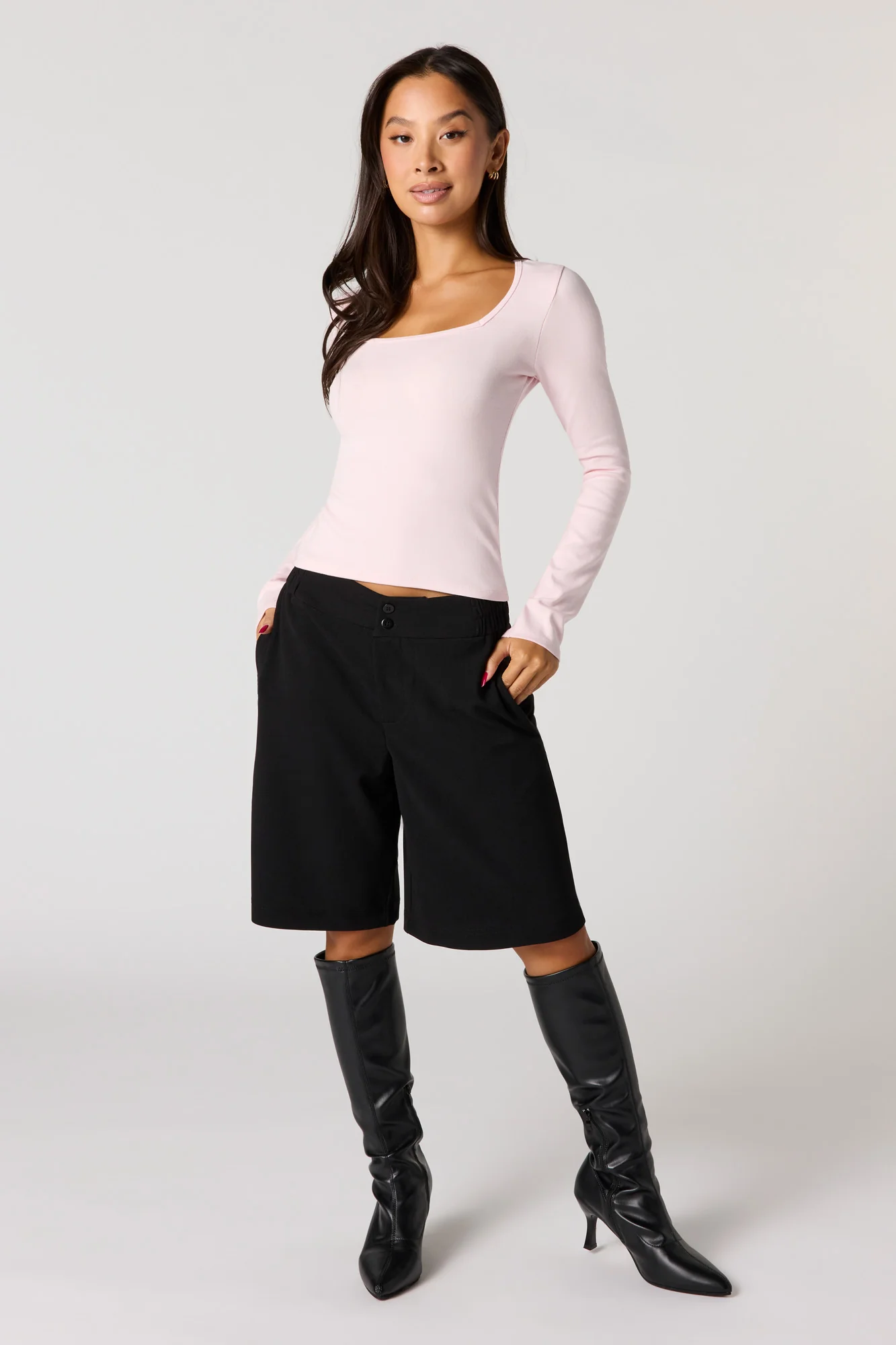 Ribbed Long Sleeve Square Neck Top - Image 21