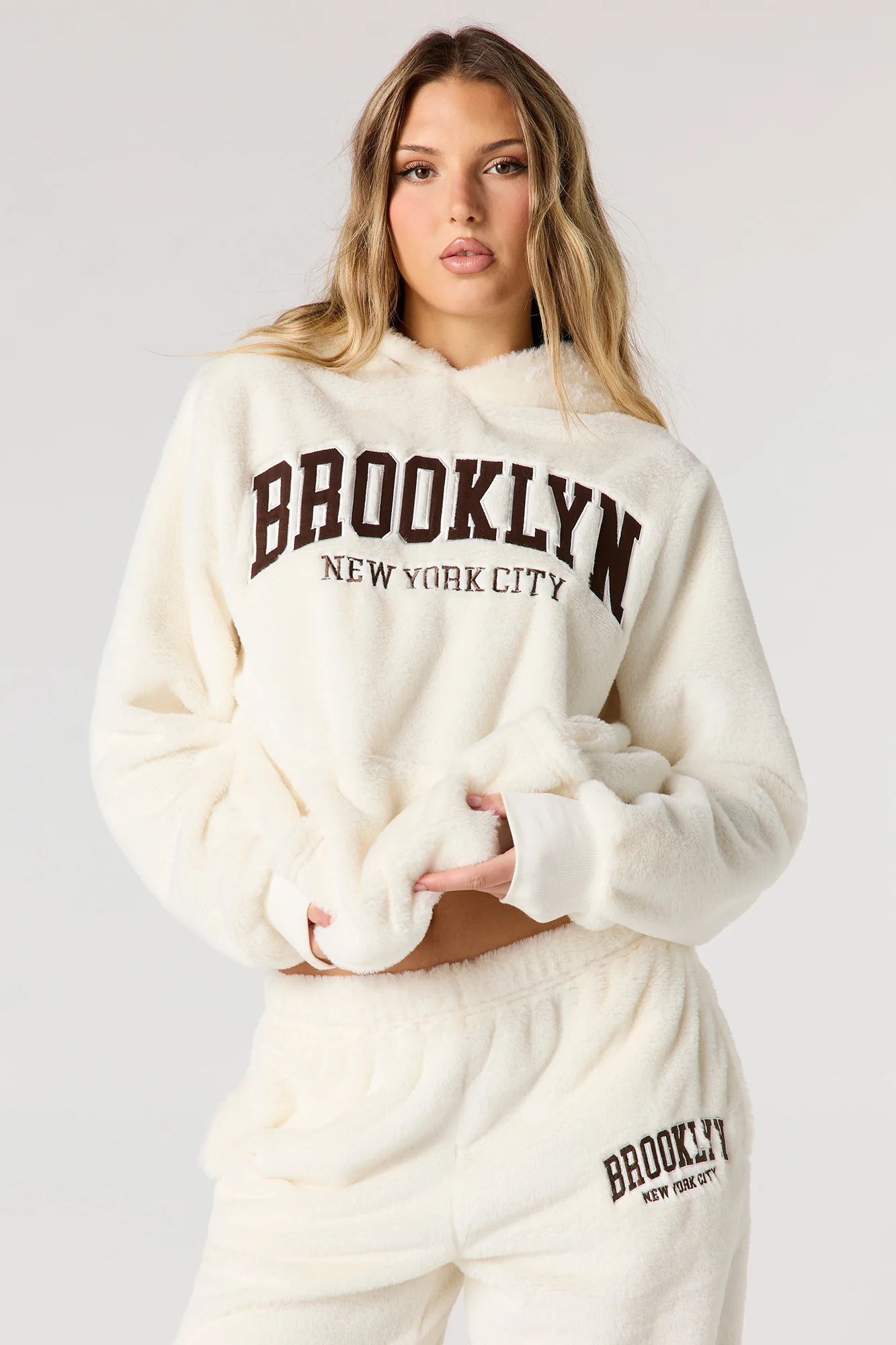 Embroidered Oversized Faux Fur Hoodie - Image 10