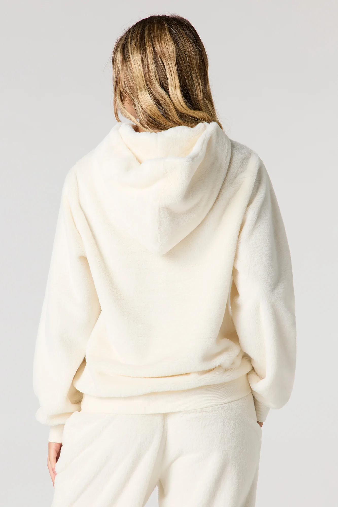 Embroidered Oversized Faux Fur Hoodie - Image 11