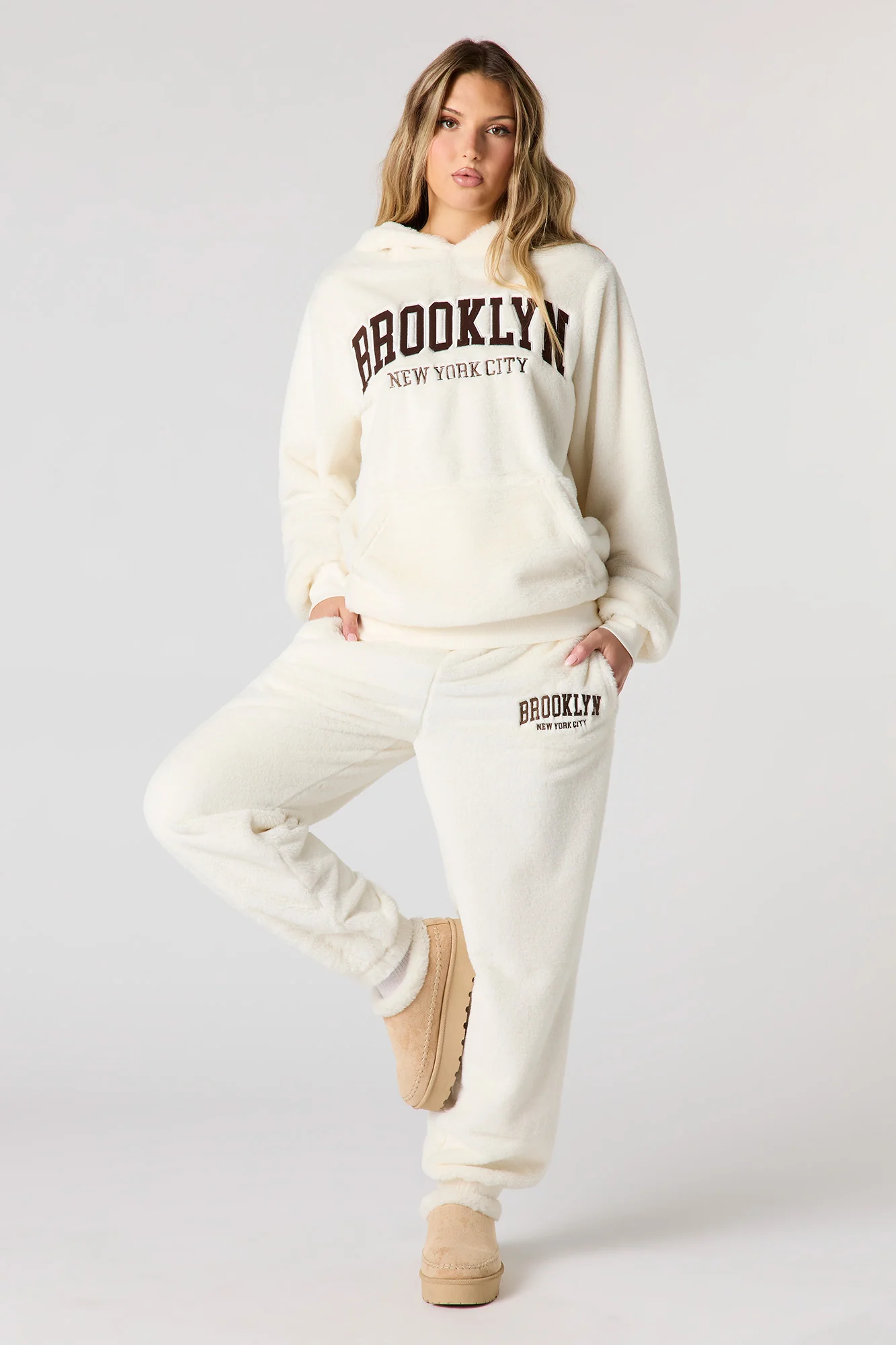 Embroidered Oversized Faux Fur Hoodie - Image 12
