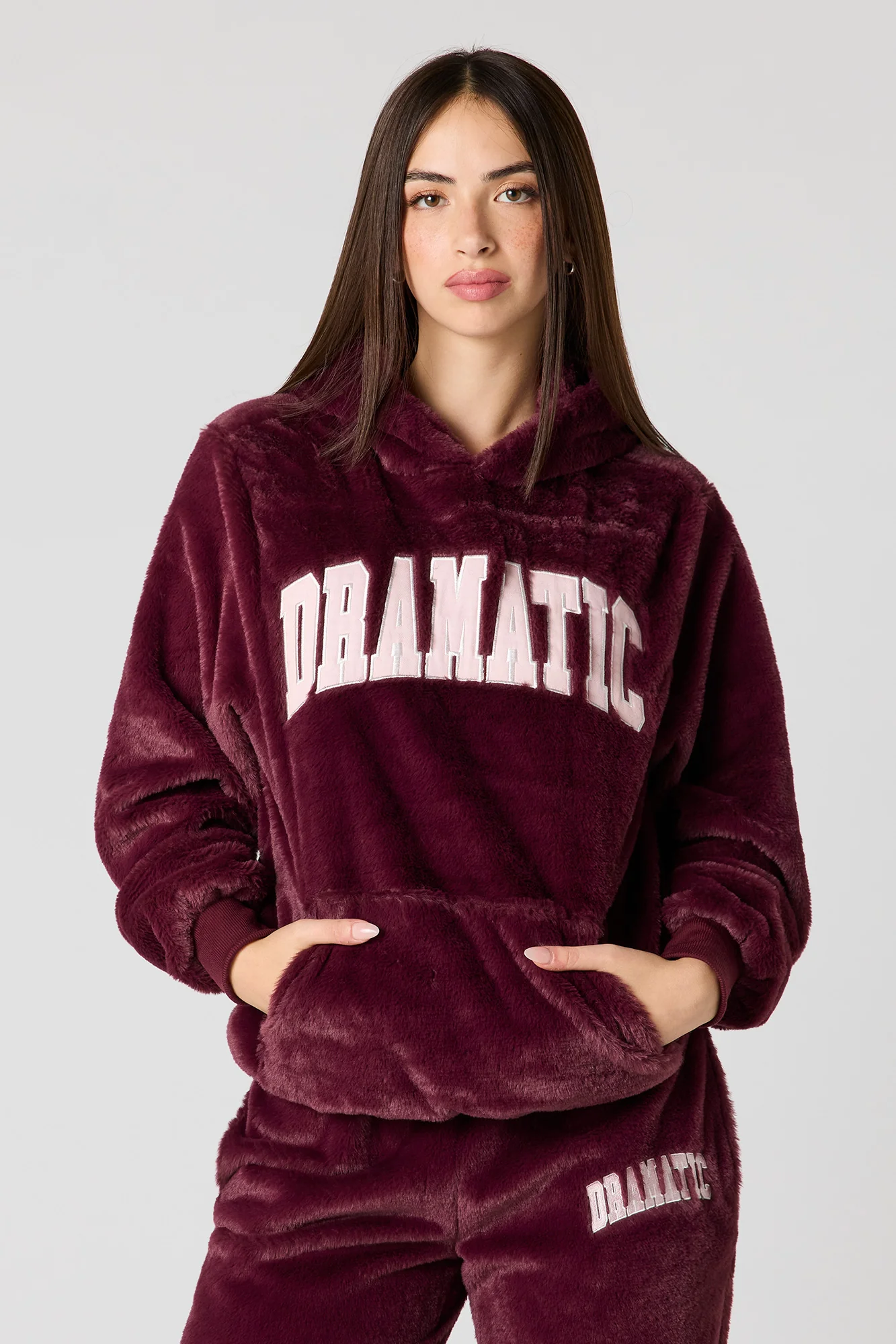 Embroidered Oversized Faux Fur Hoodie - Image 16
