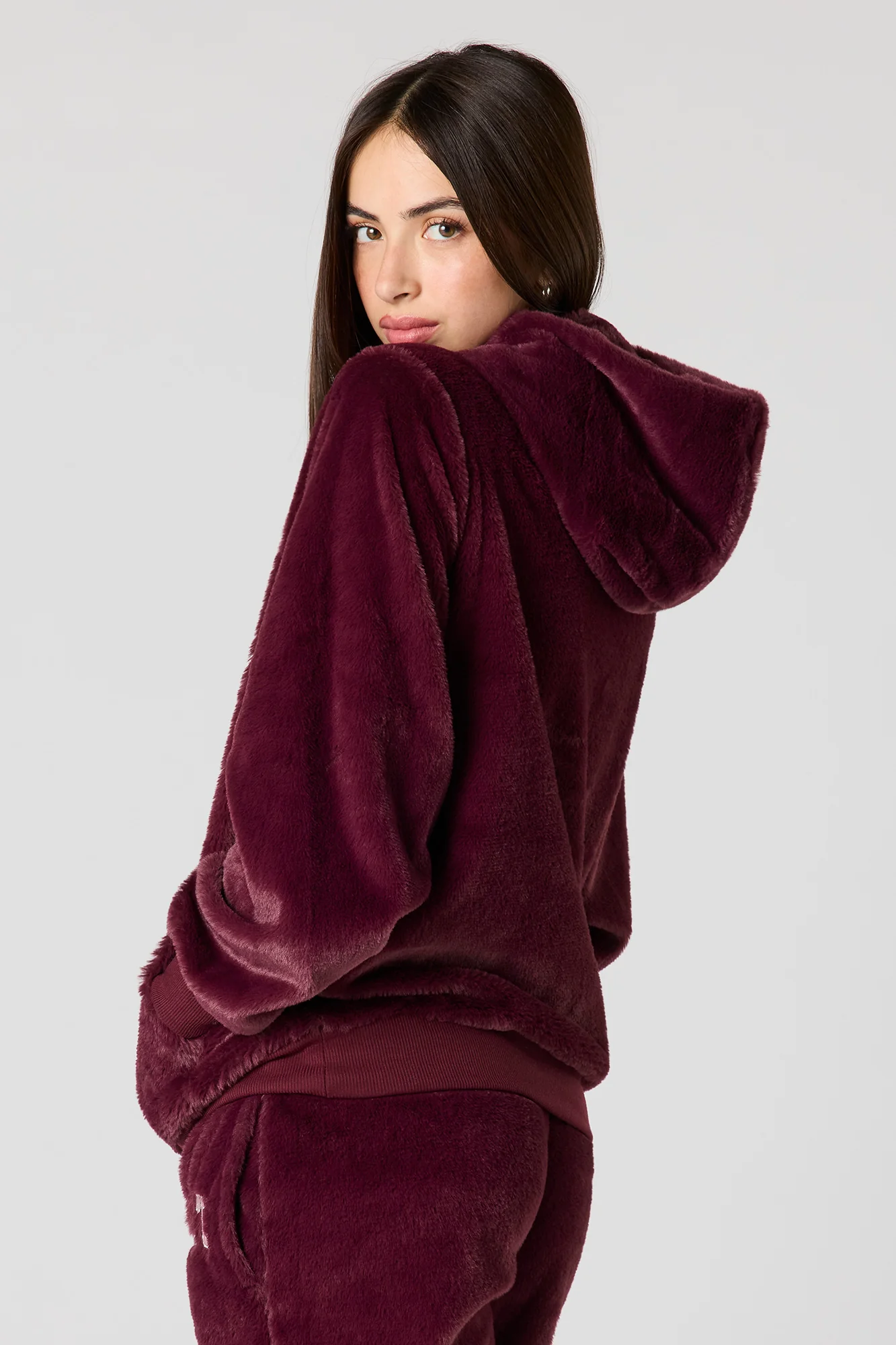 Embroidered Oversized Faux Fur Hoodie - Image 17