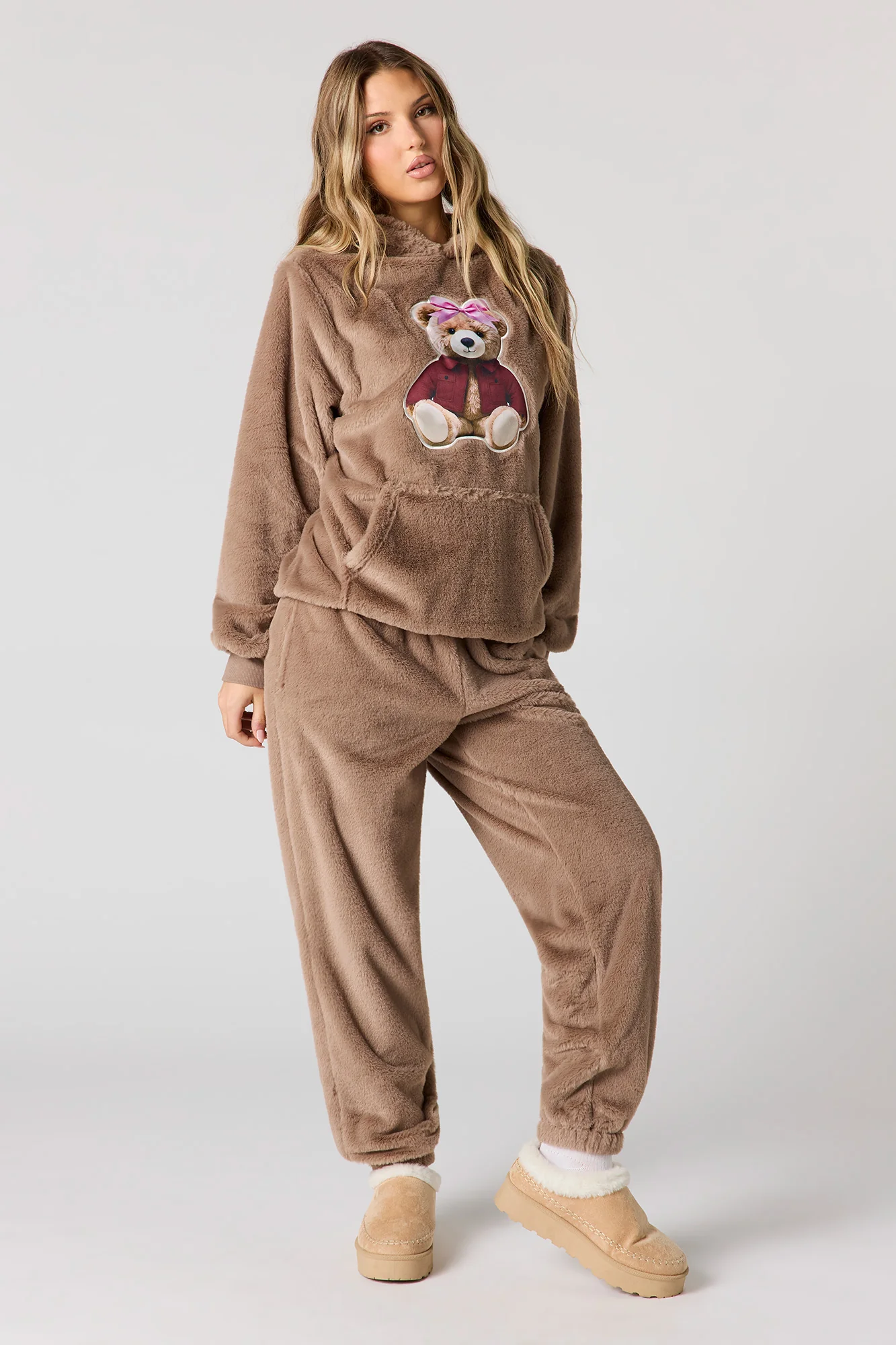 Embroidered Oversized Faux Fur Hoodie - Image 3