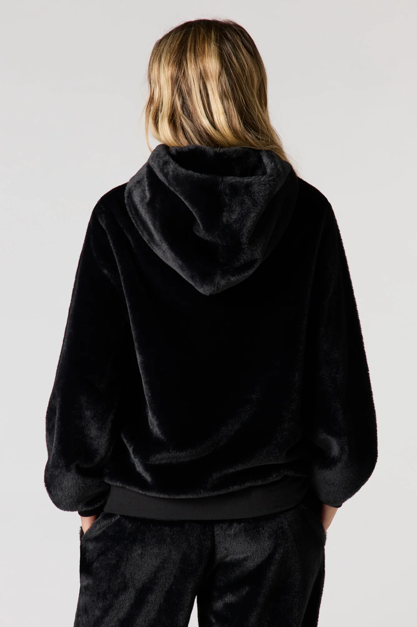 Embroidered Oversized Faux Fur Hoodie - Image 5