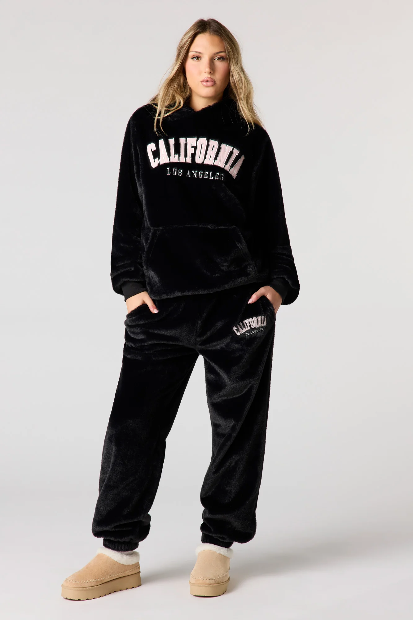 Embroidered Oversized Faux Fur Hoodie - Image 6
