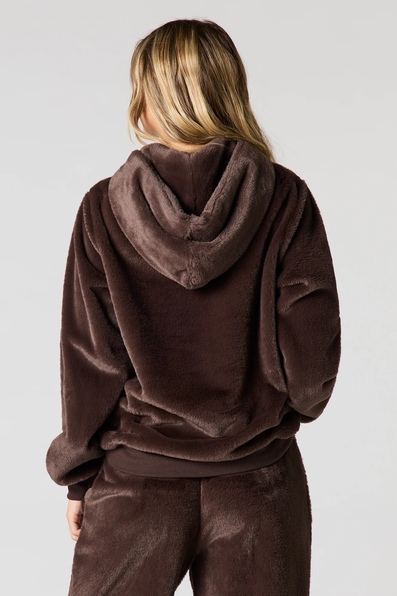 Embroidered Oversized Faux Fur Hoodie - Image 8