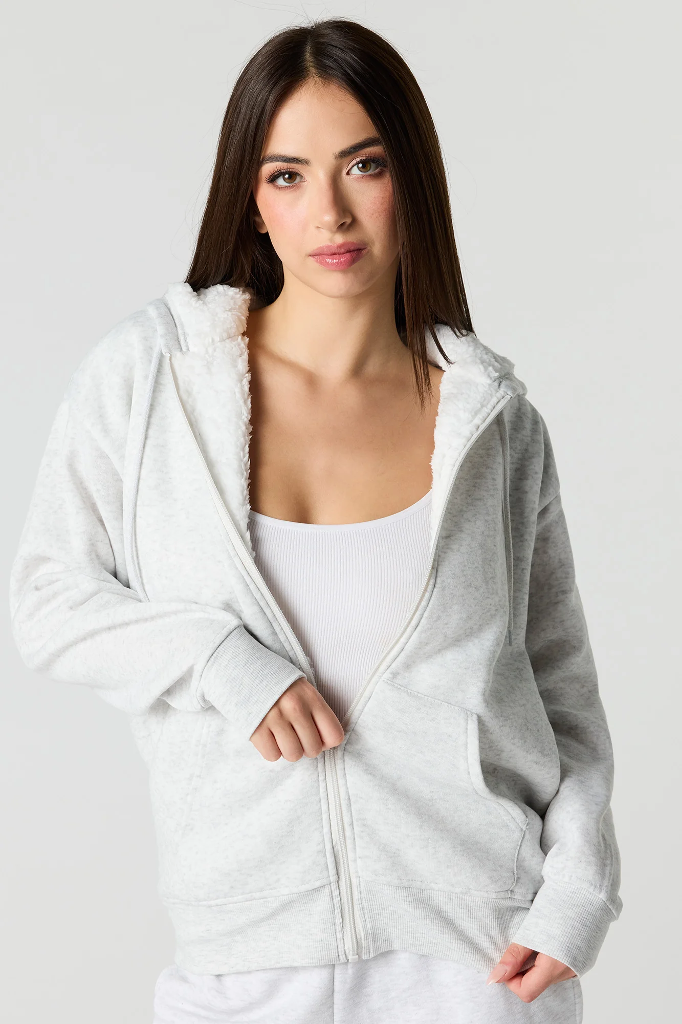 Oversized Sherpa Lined Zip-Up Fleece Hoodie - Image 17
