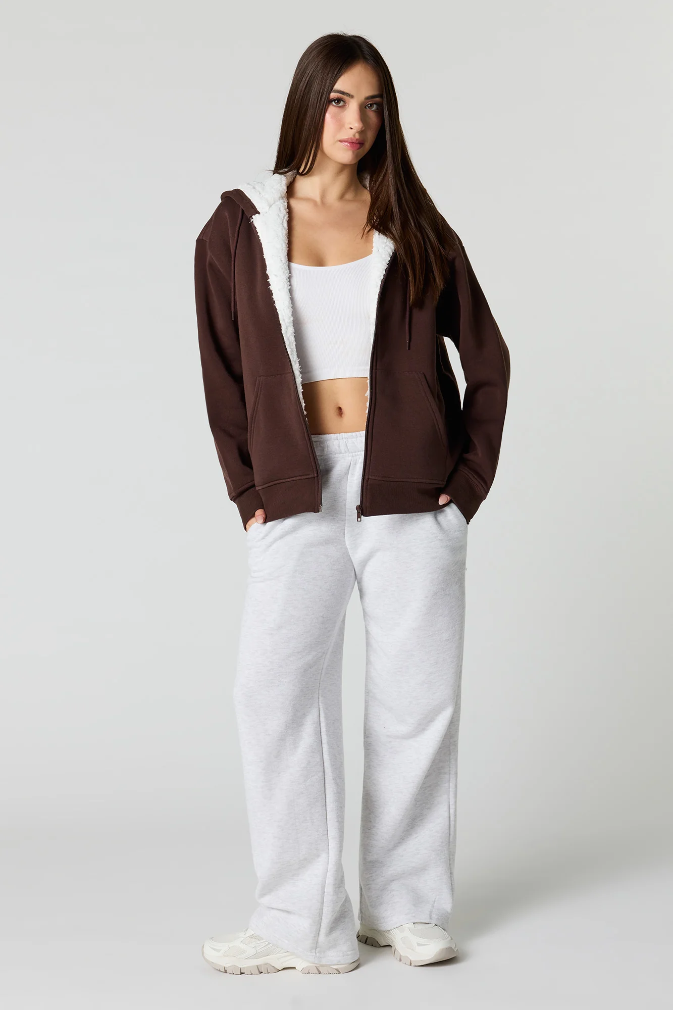 Oversized Sherpa Lined Zip-Up Fleece Hoodie - Image 6
