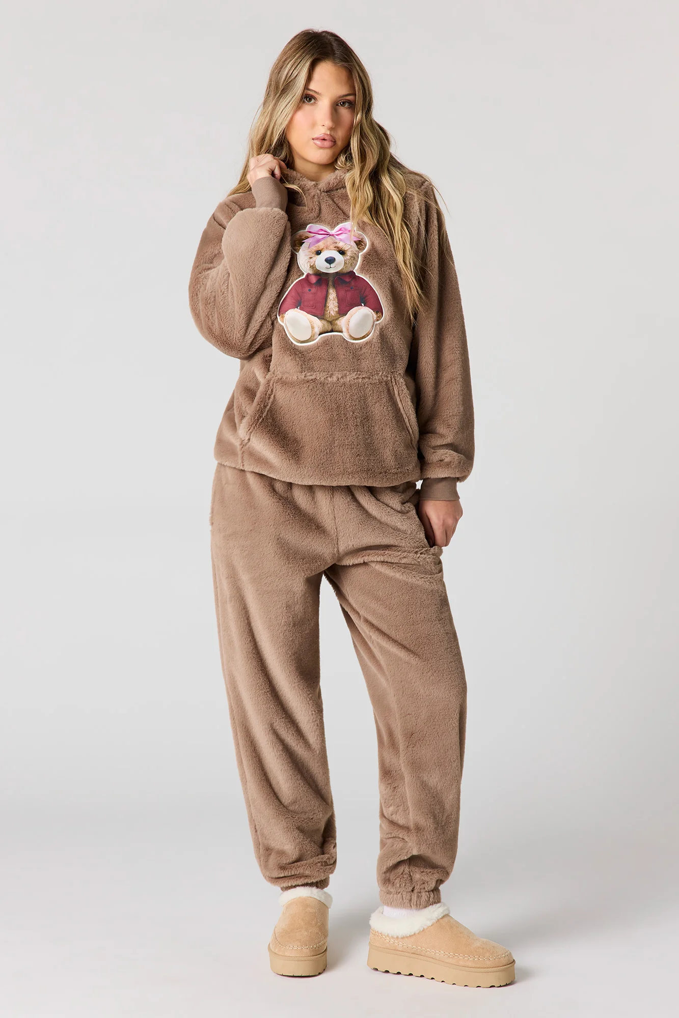 Embroidered Faux Fur Jogger