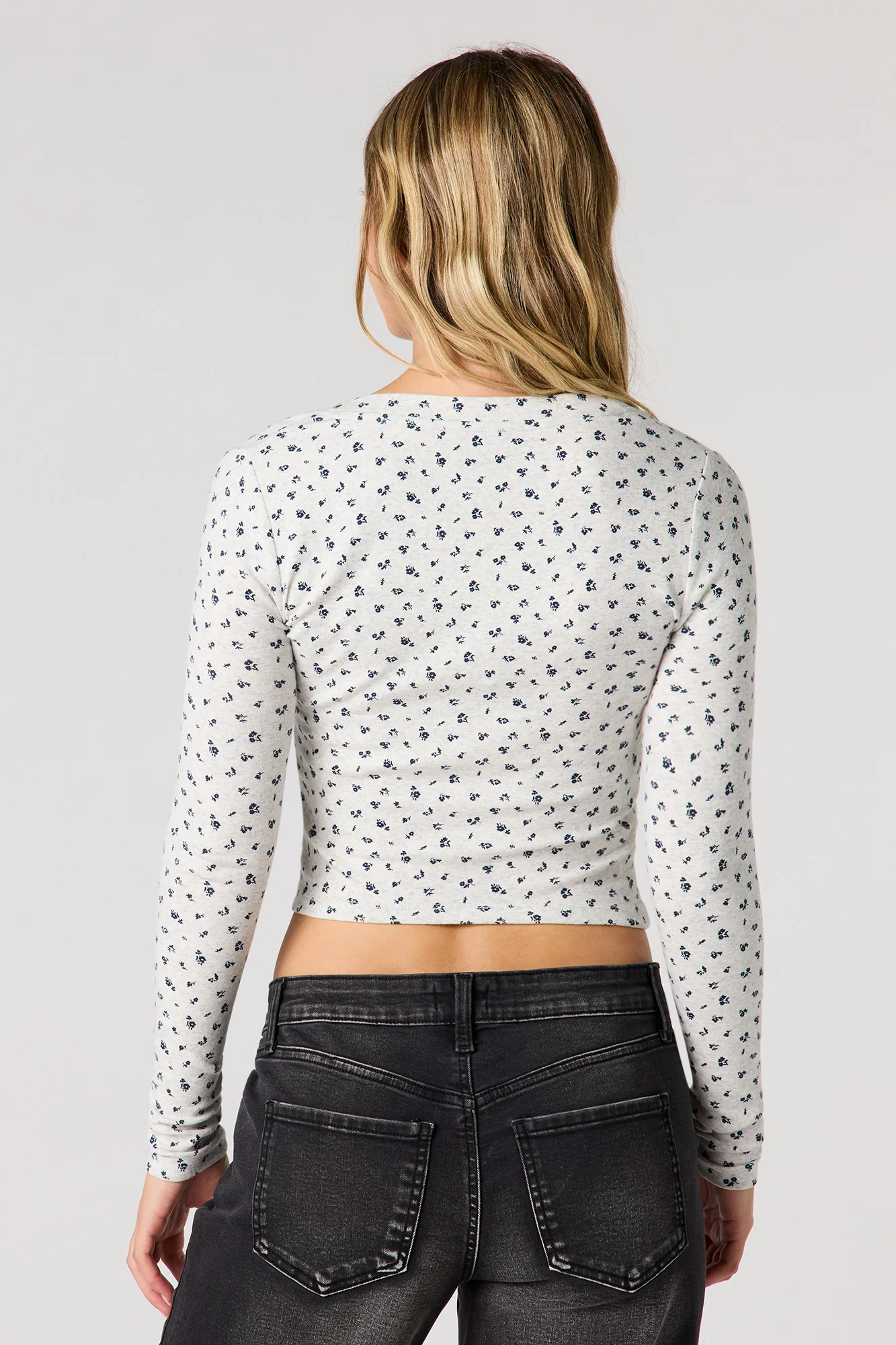 V-Neck Button-Up Long Sleeve Top - Image 2
