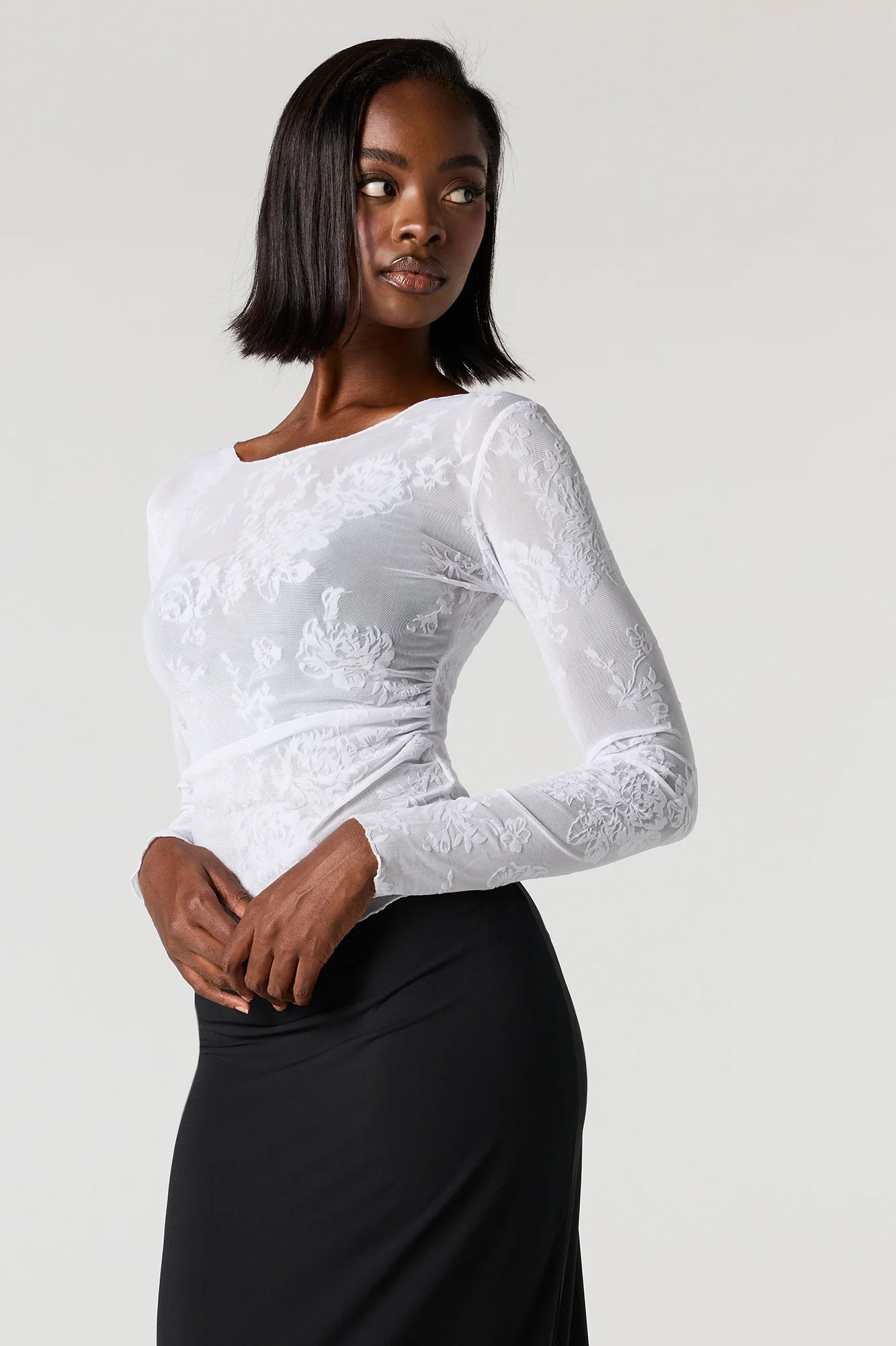 Floral Flocked Print Classic Top - Image 5