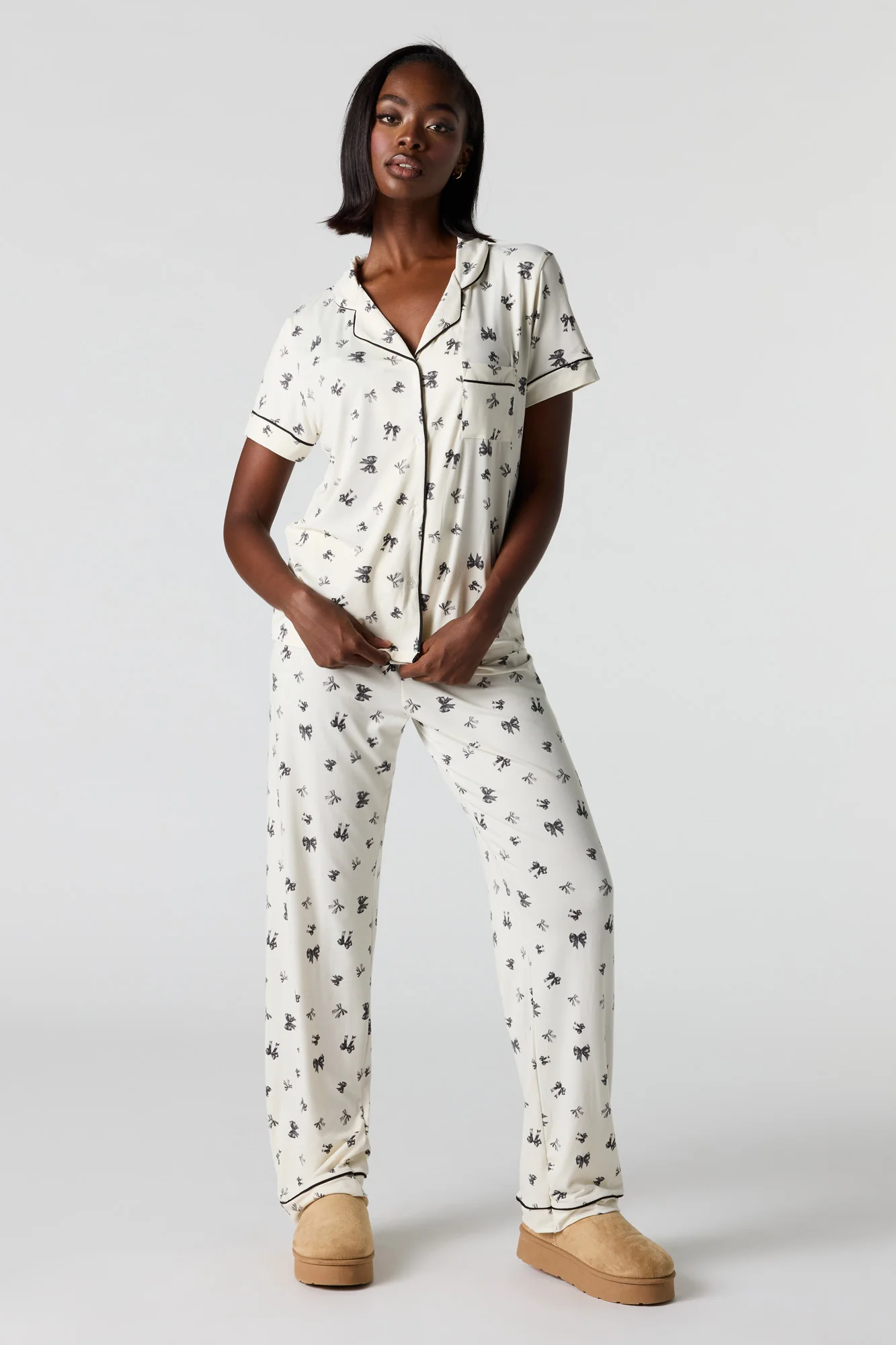 Printed Button-Up Top & Pant Pajama Set - Image 9