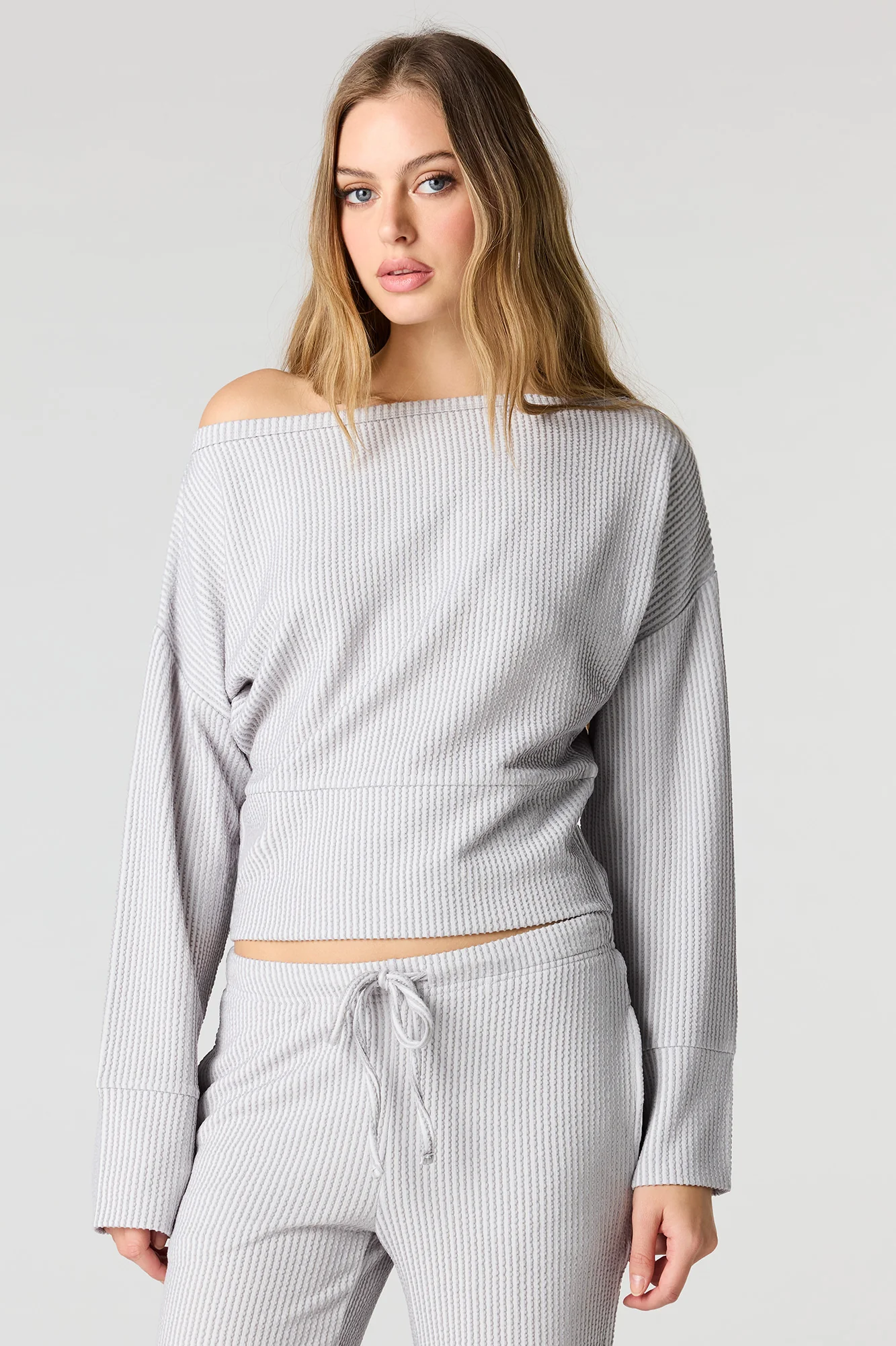 Ribbed Knit Off Shoulder Long Sleeve Top - Image 10