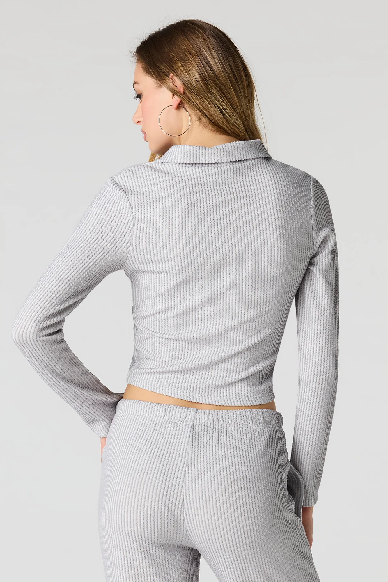 Ribbed Knit Long Sleeve Zip-Up Top - Image 8