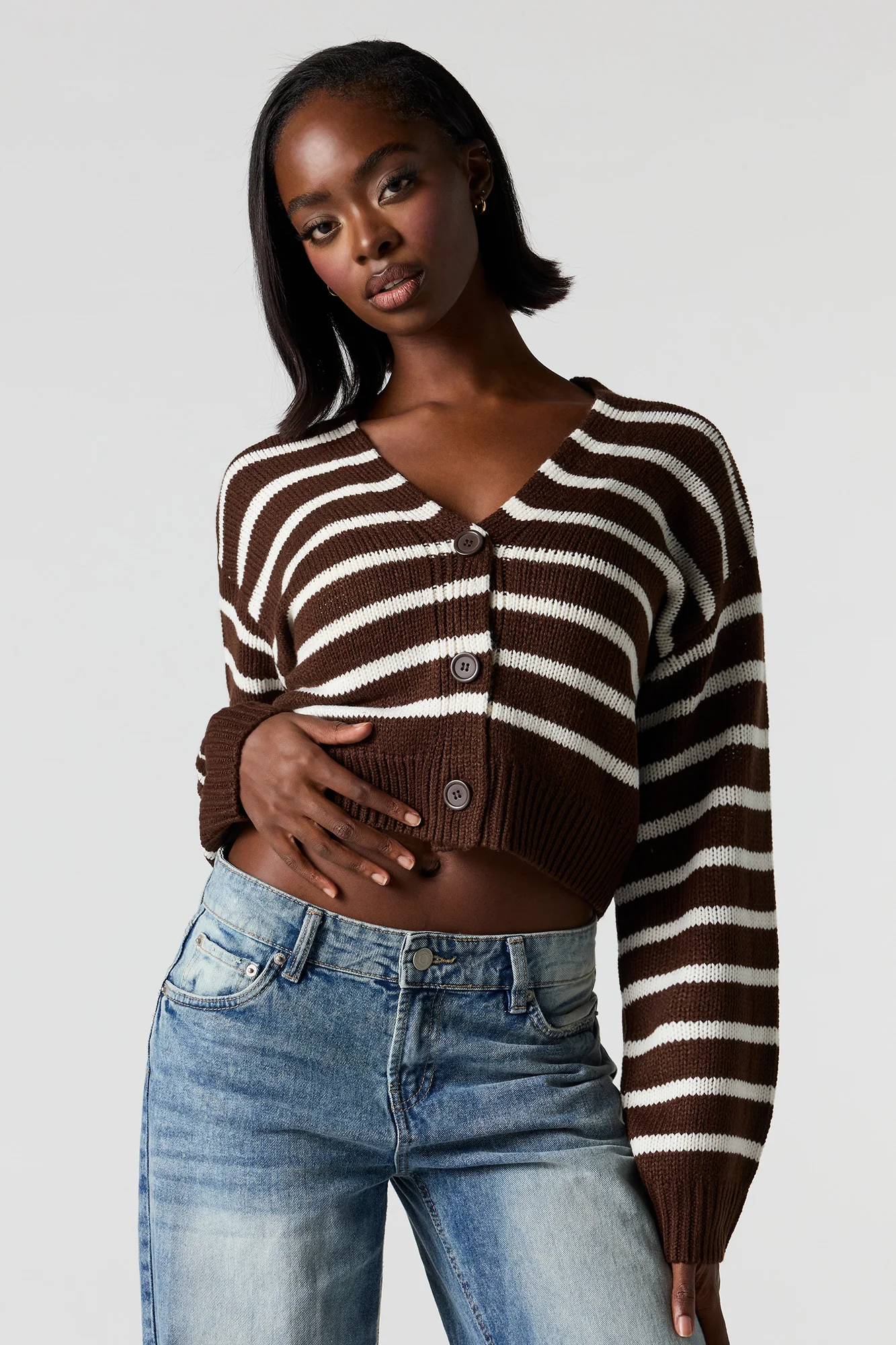 Striped Knit Button-Up Cardigan