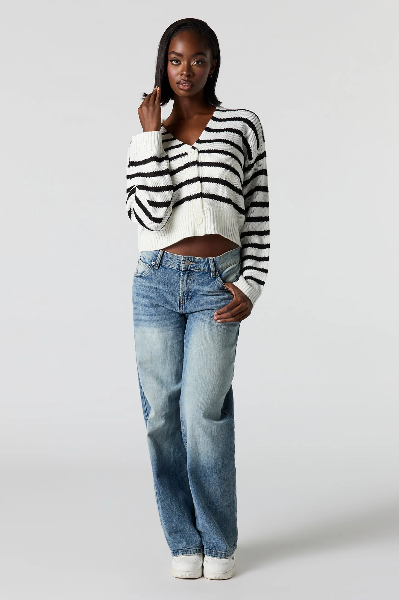 Striped Knit Button-Up Cardigan - Image 6