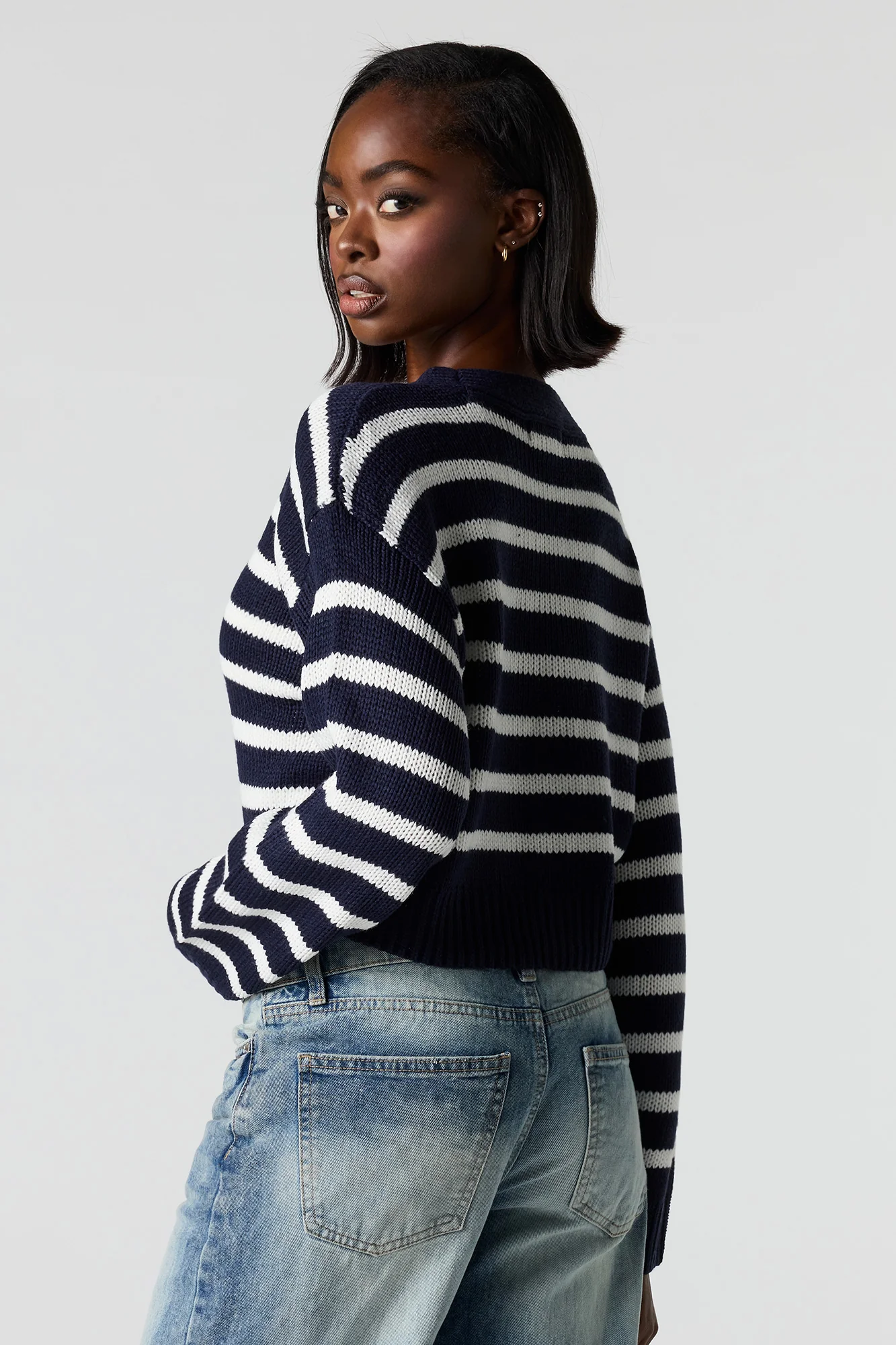 Striped Knit Button-Up Cardigan - Image 8