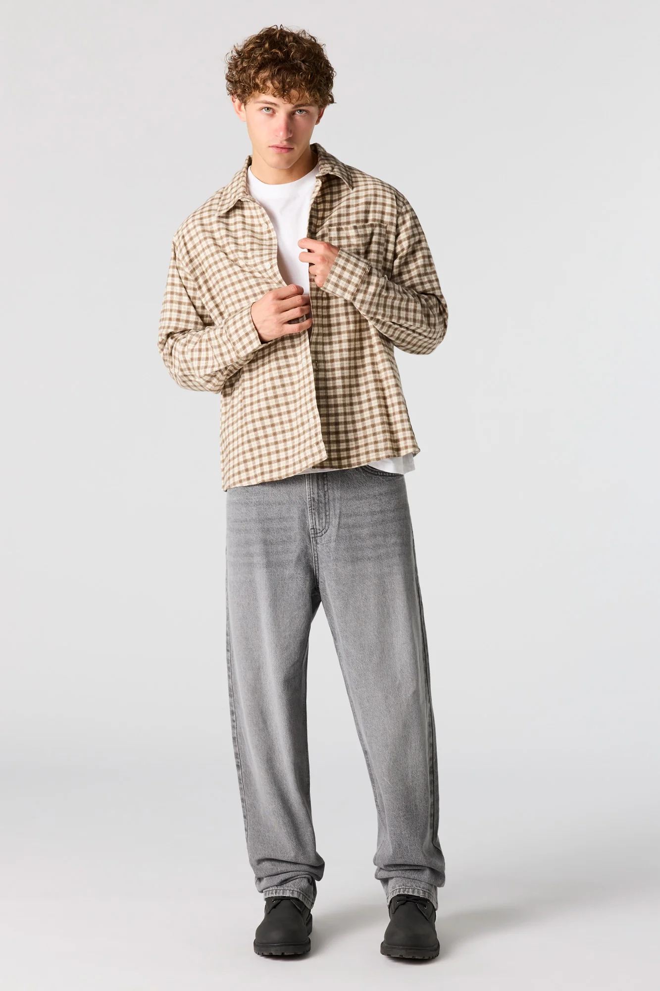 Boxy Flannel Button-Up Top - Image 10