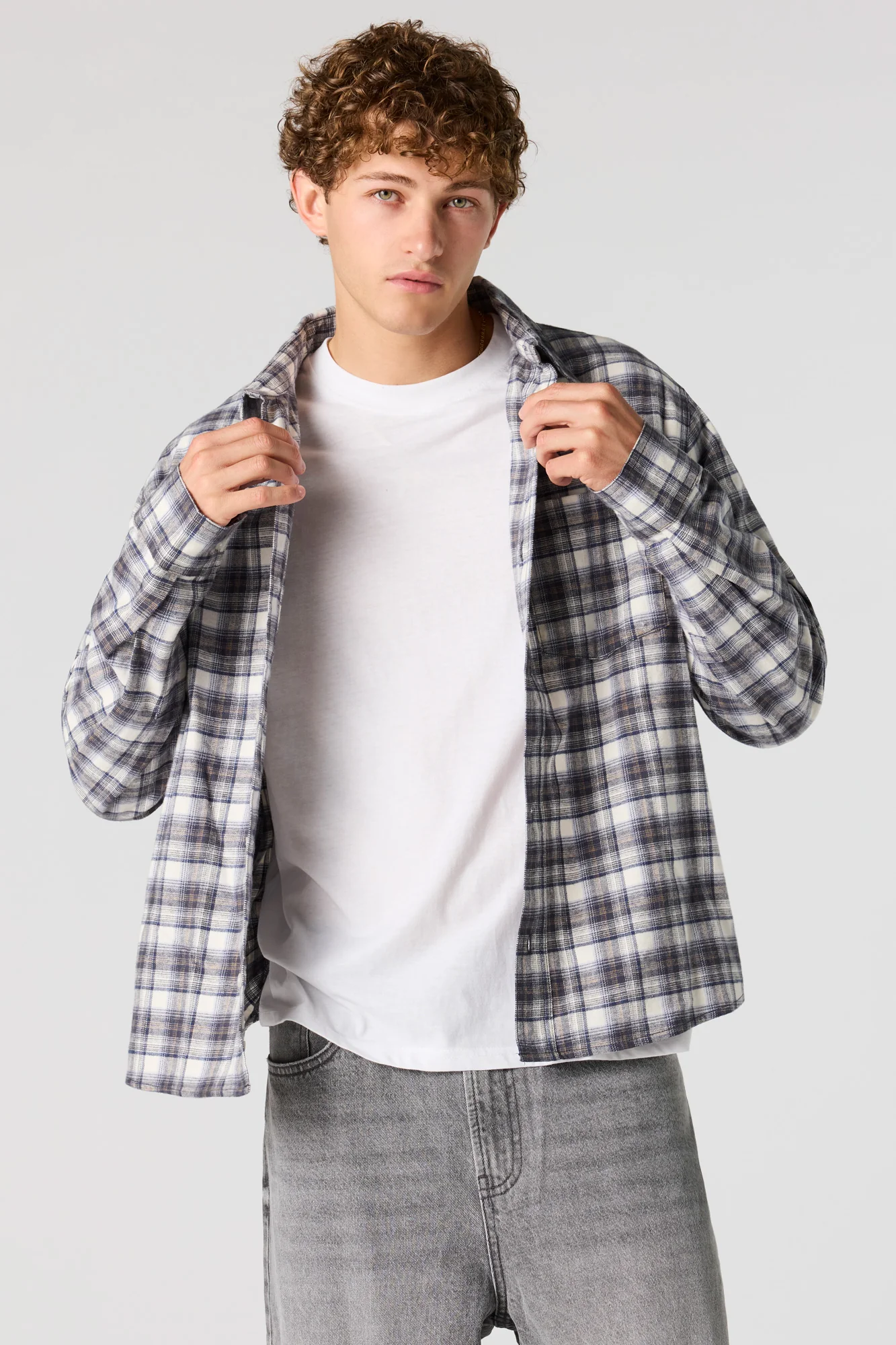 Boxy Flannel Button-Up Top - Image 11