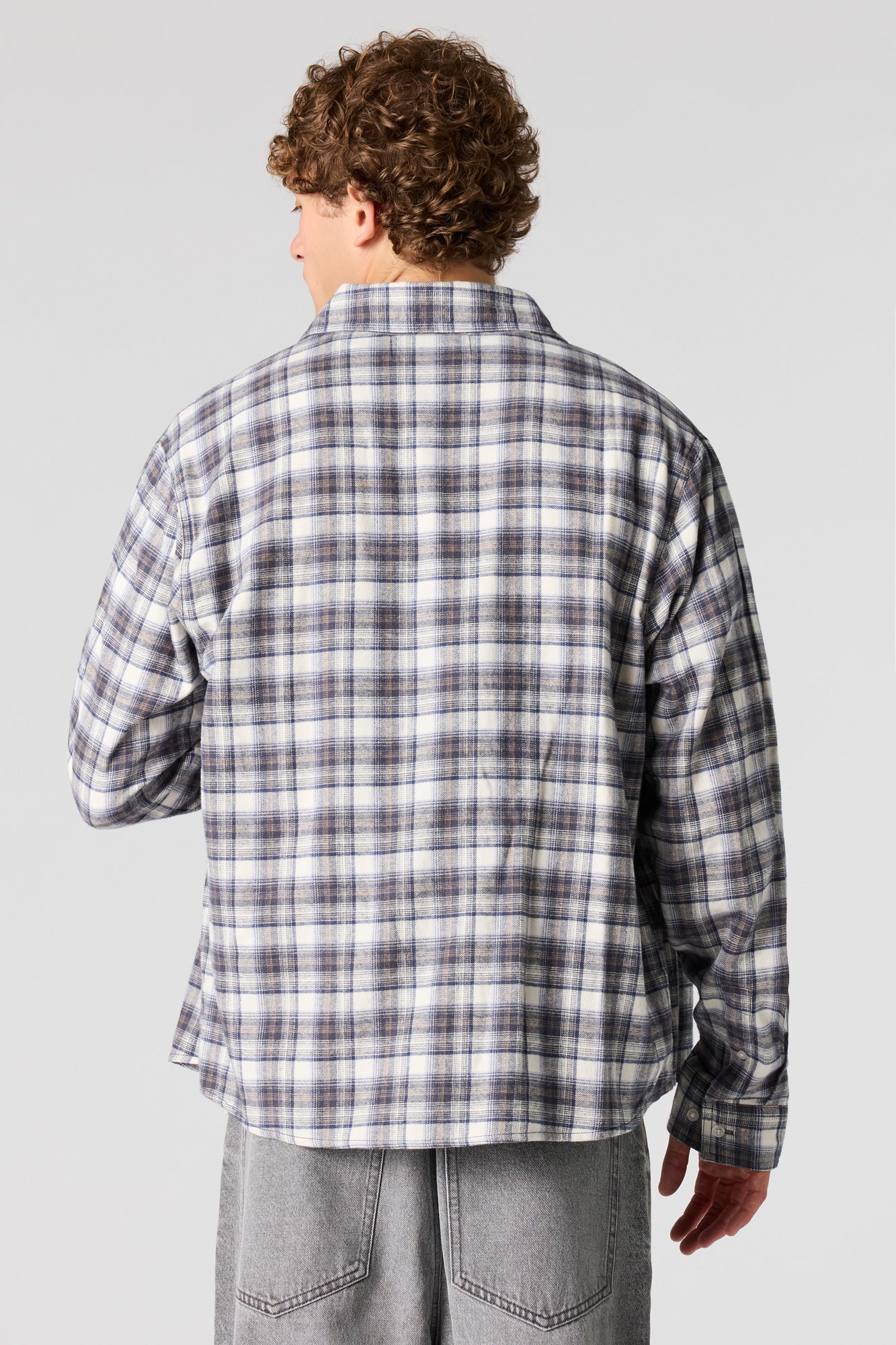 Boxy Flannel Button-Up Top - Image 12