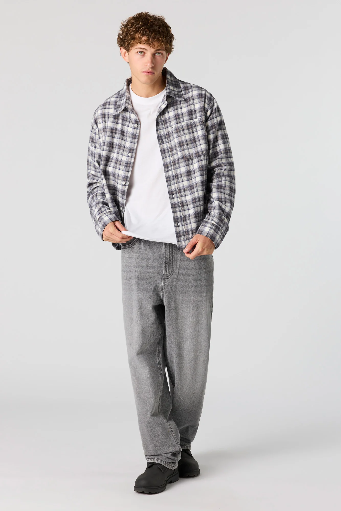 Boxy Flannel Button-Up Top - Image 13