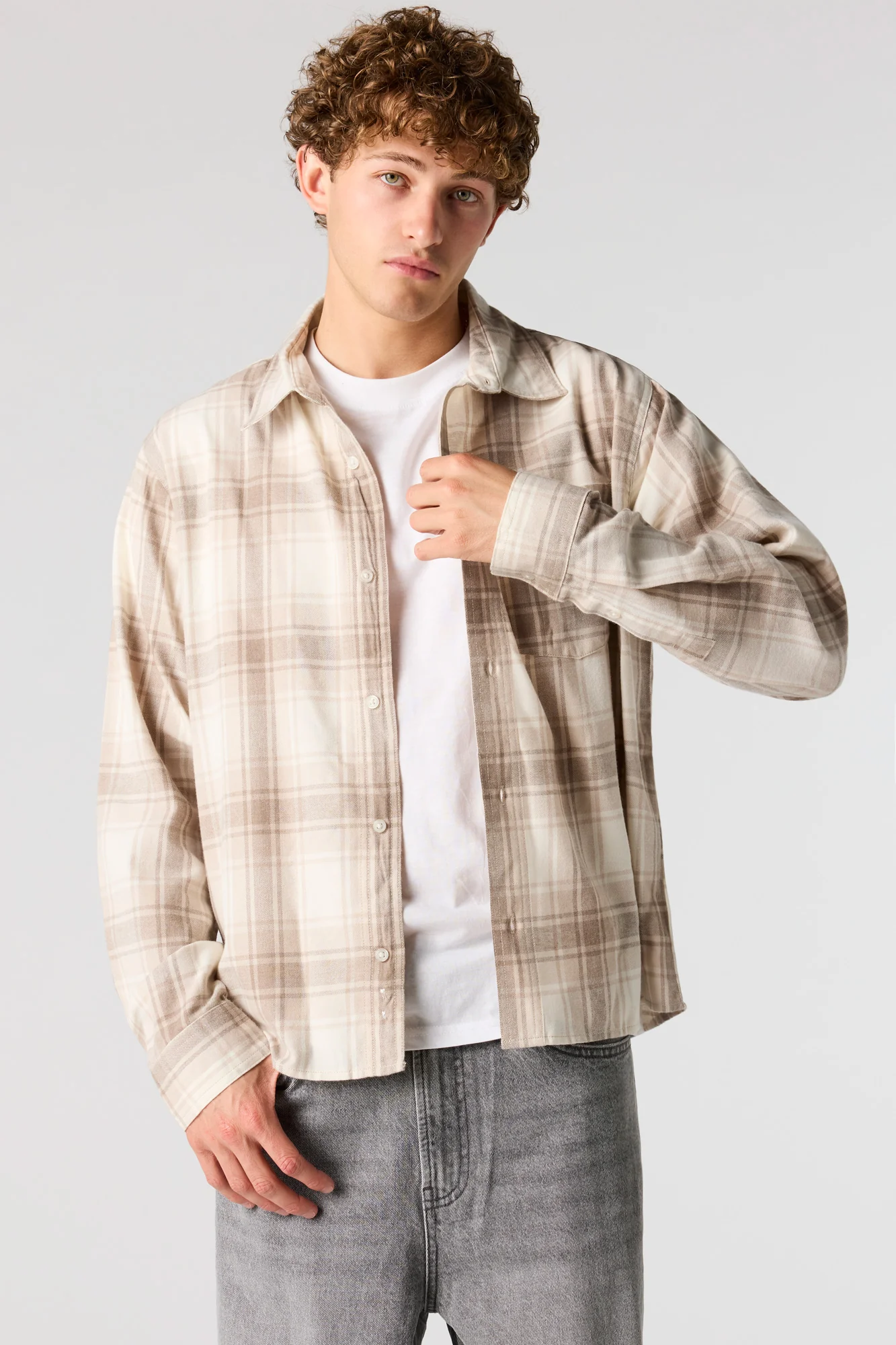 Boxy Flannel Button-Up Top - Image 5