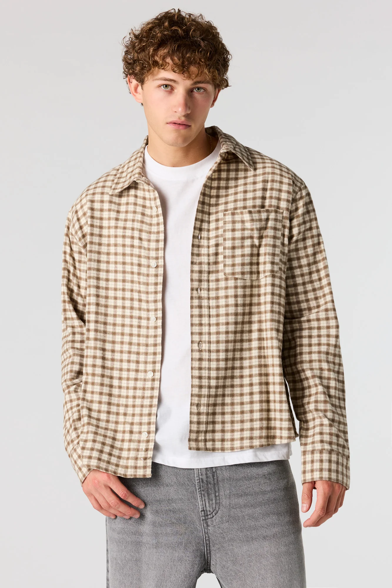Boxy Flannel Button-Up Top - Image 8