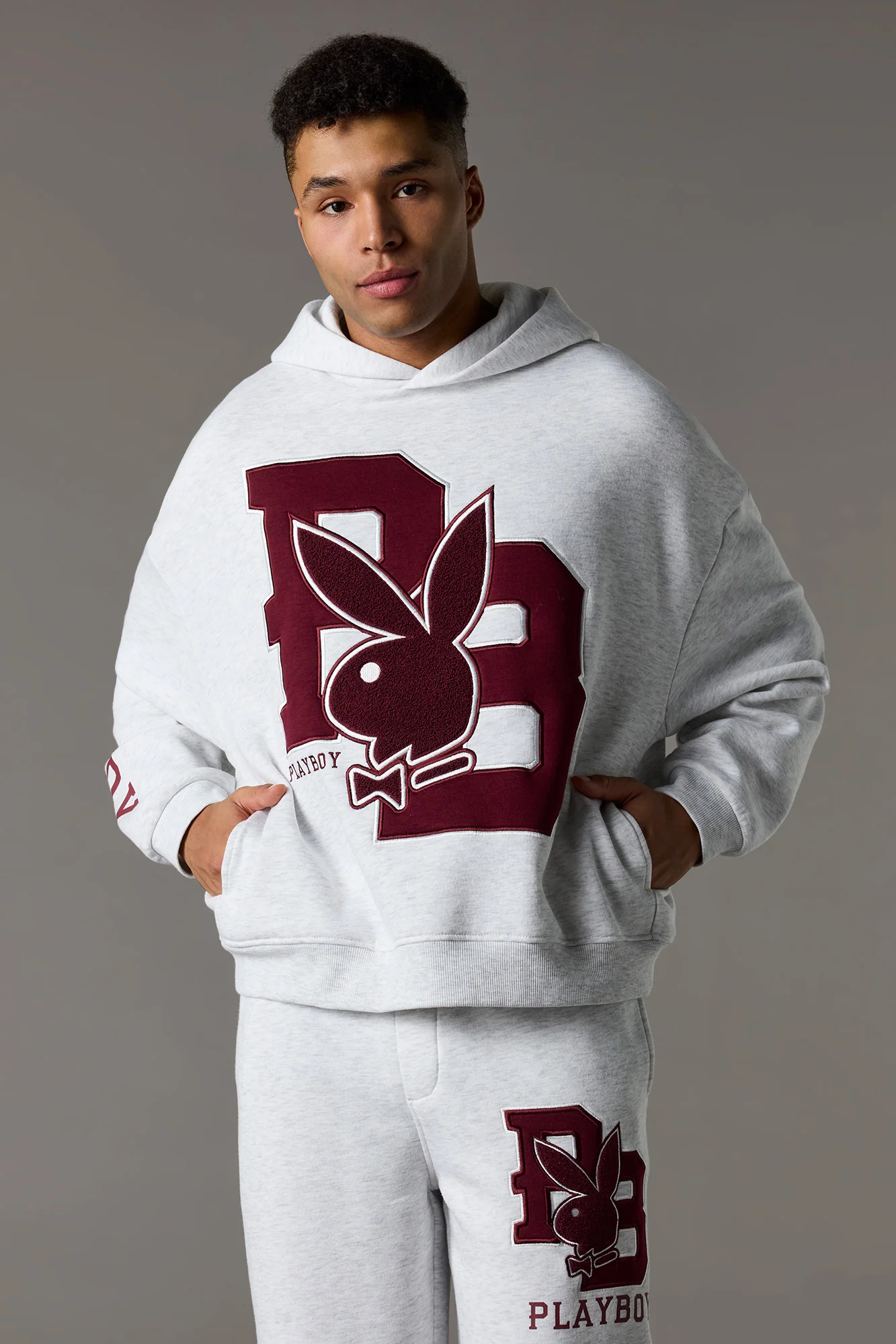 Chenille Embroidered Playboy Fleece Boxy Hoodie - Image 5
