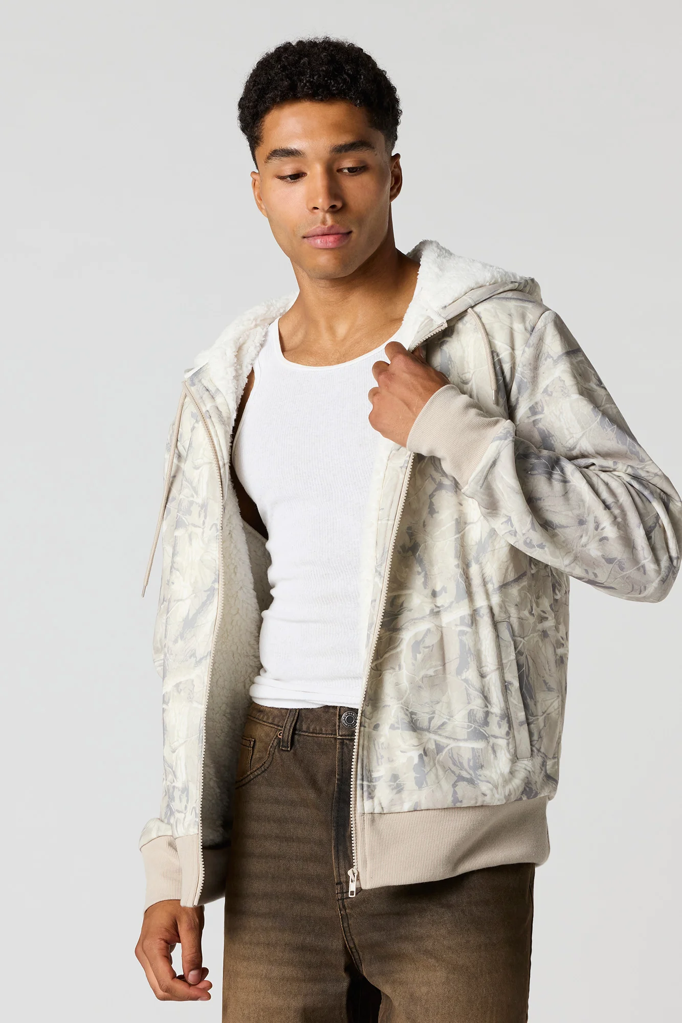 Sherpa-Lined Zip-Up Hoodie
