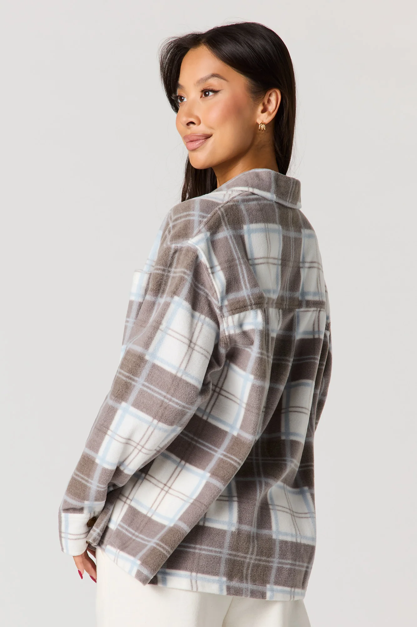 Plaid Sherpa Button-Up Shacket - Image 5