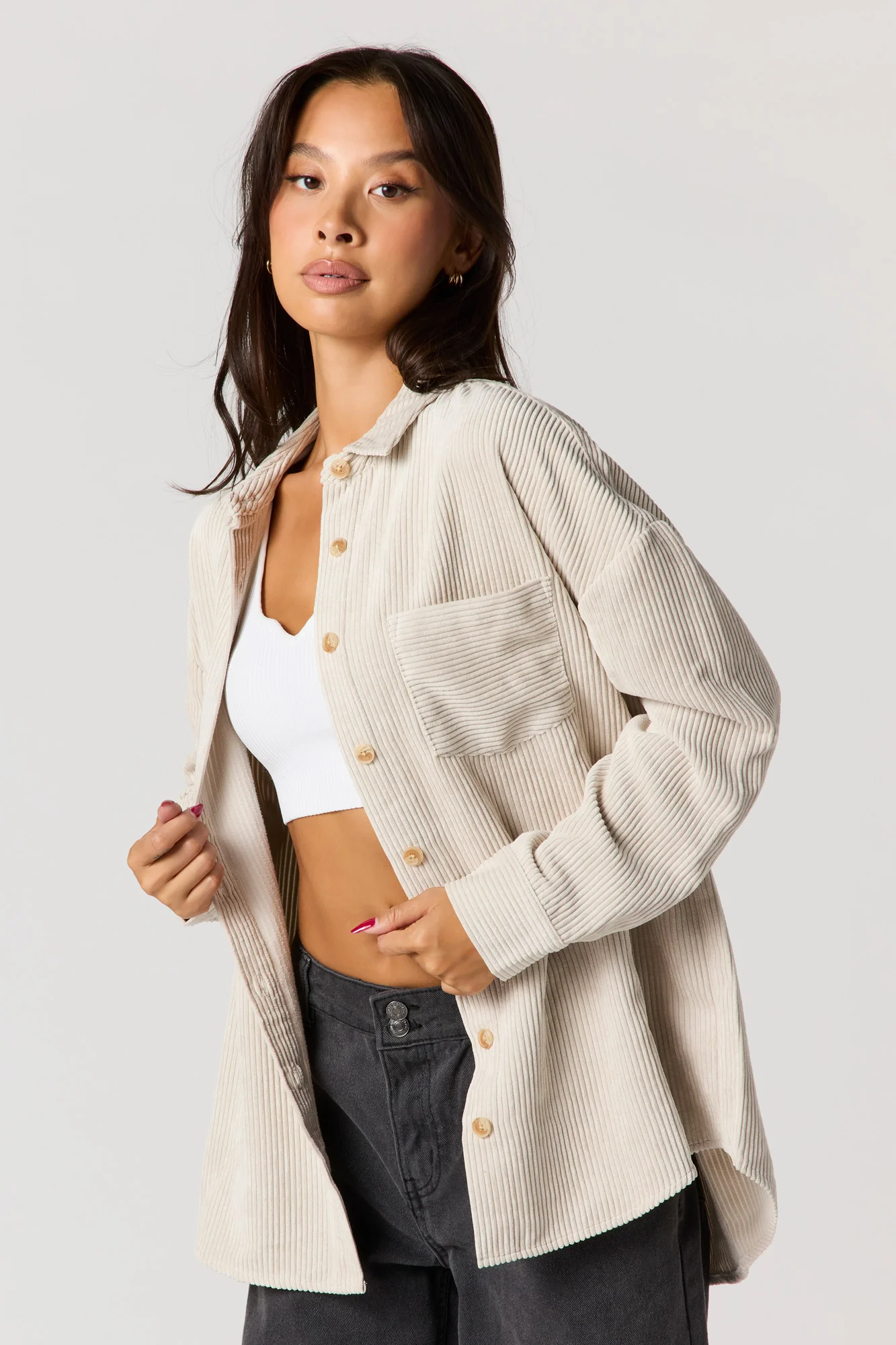 Corduroy Button-Up Collared Top - Image 11