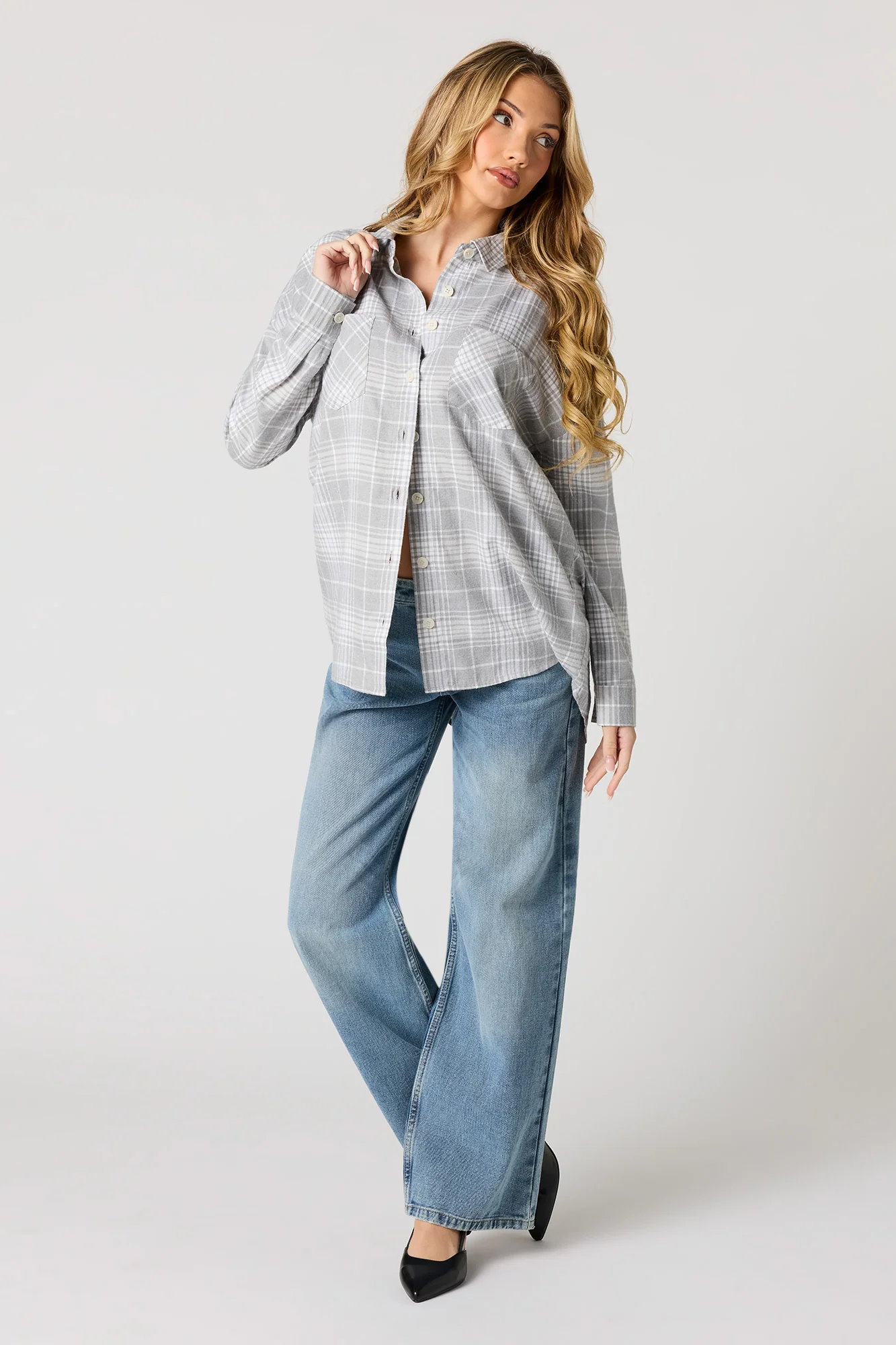 Plaid Flannel Button-Up Top - Image 9