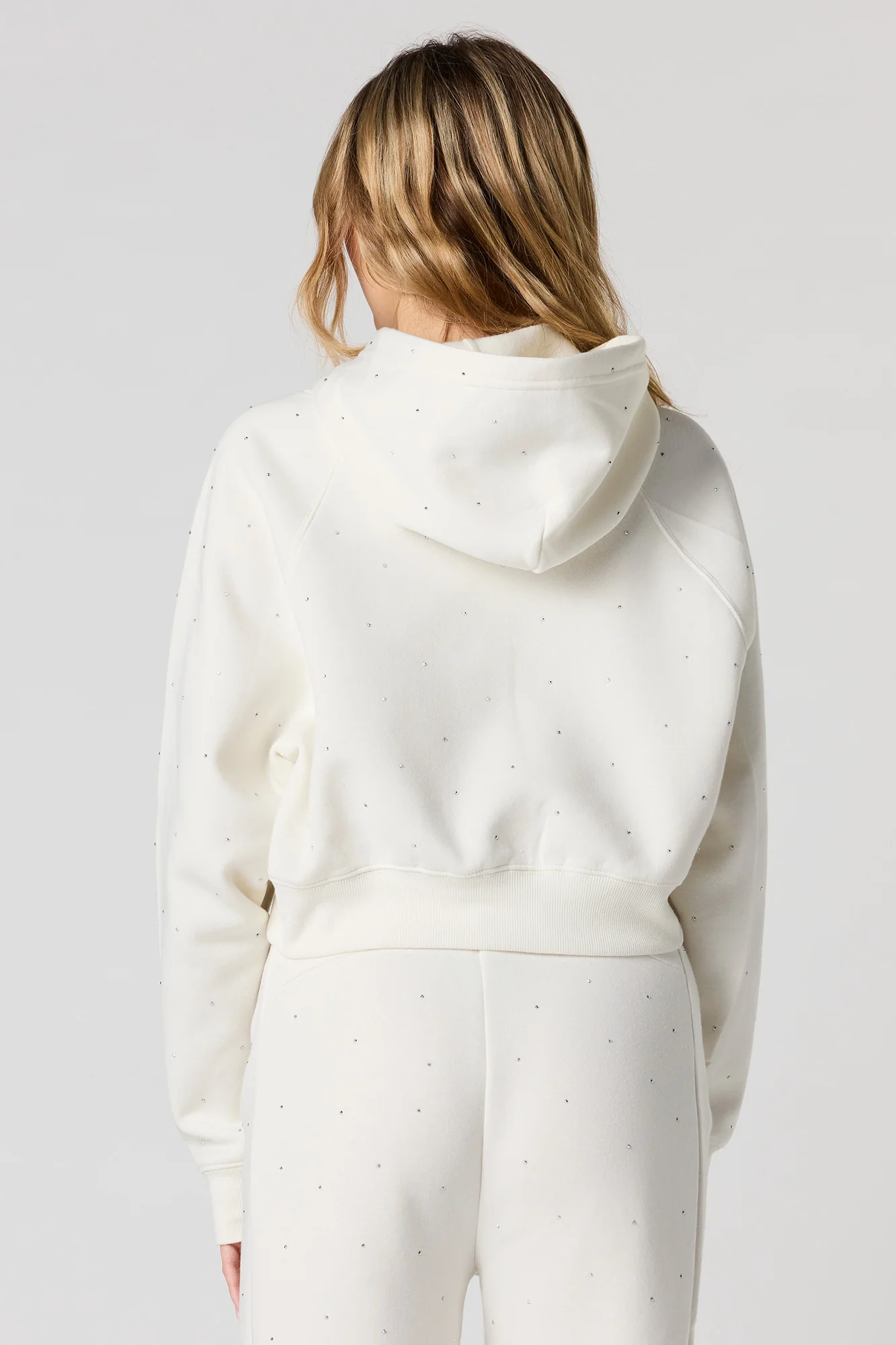 Fleece Rhinestone Cropped Hoodie - Image 11