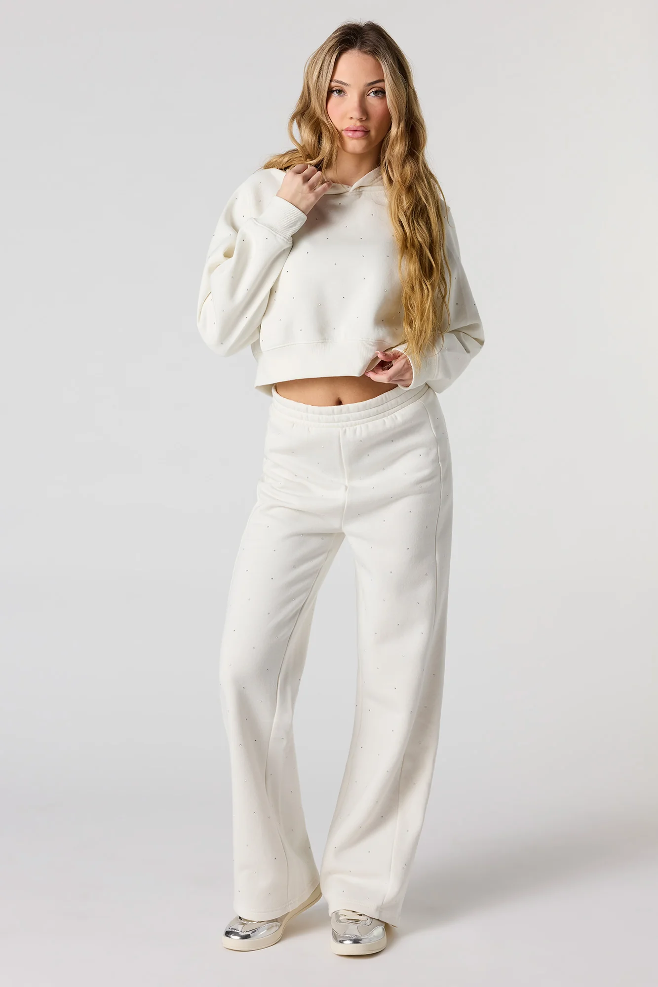 Fleece Rhinestone Cropped Hoodie - Image 12