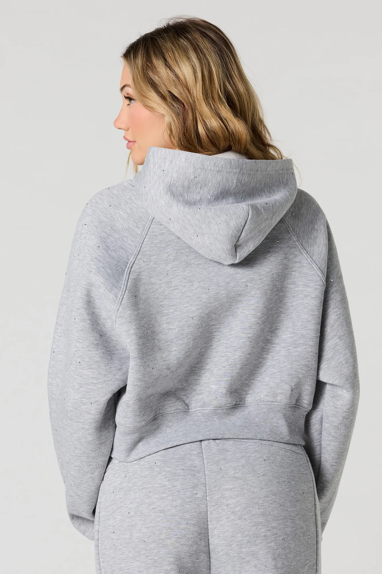 Fleece Rhinestone Cropped Hoodie - Image 8