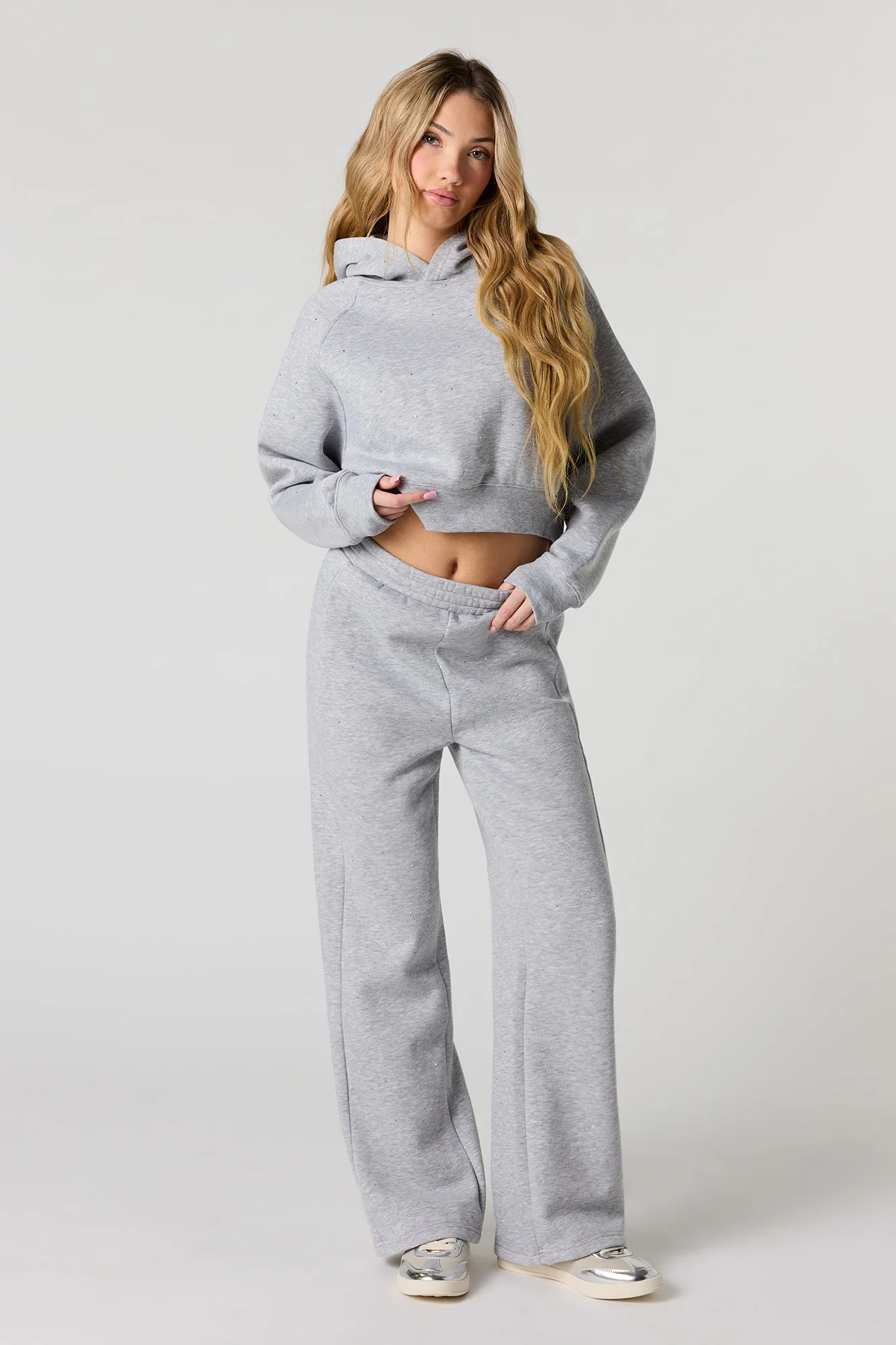 Fleece Rhinestone Cropped Hoodie - Image 9