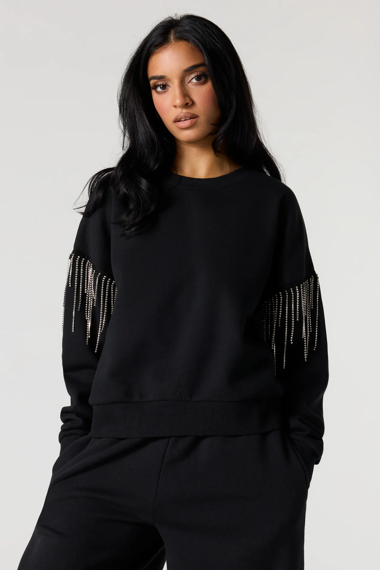 Rhinestone Sleeve Fleece Sweatshirt - Image 5